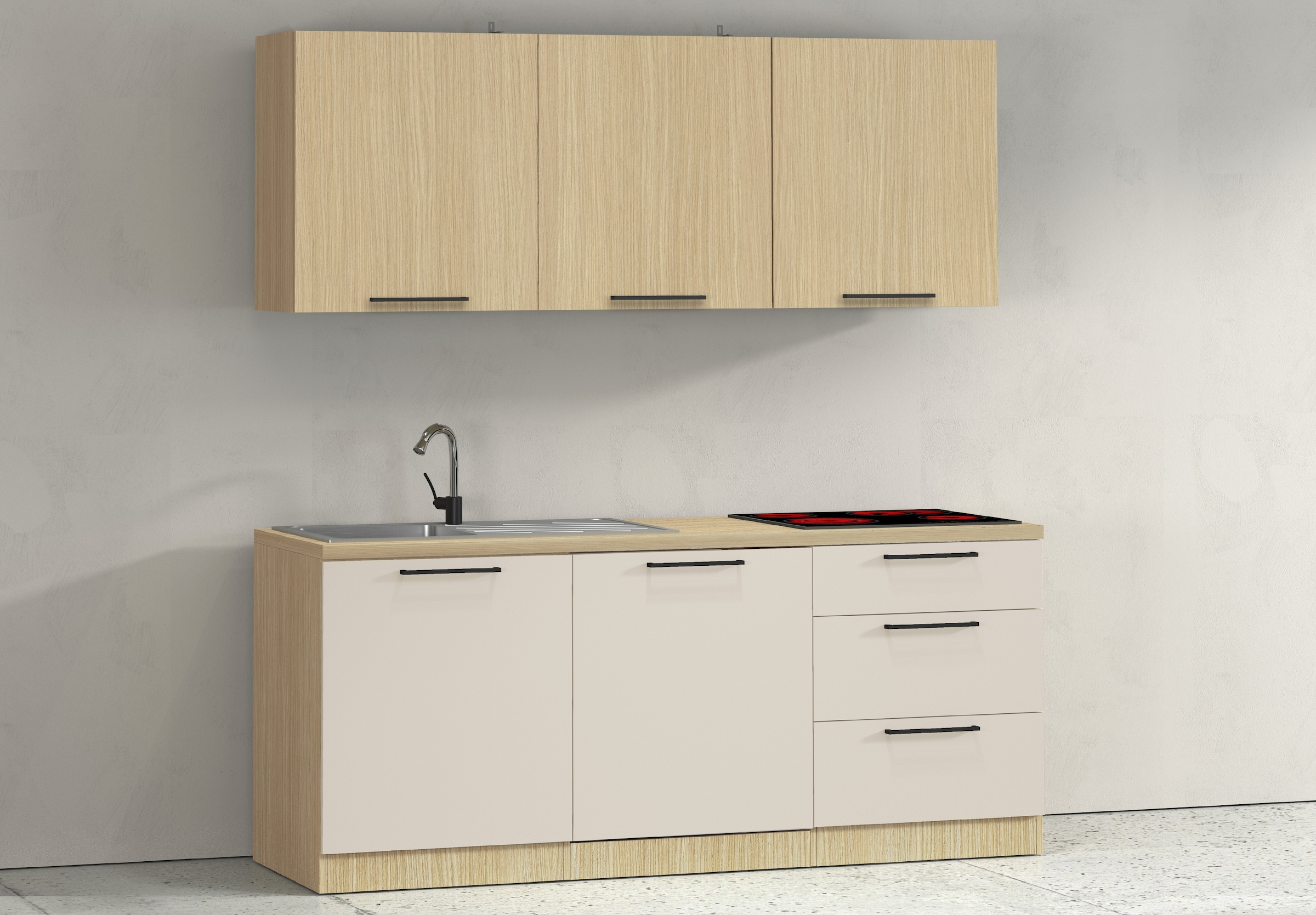 KOCHSTATION Kitchenette »Luna, Küchenzeile mit Spüle + Siphon, ohne E-Geräte« Breite 182 cm,Türen mit Soft-Close Funktion, Metalgriffe,Made in Italy