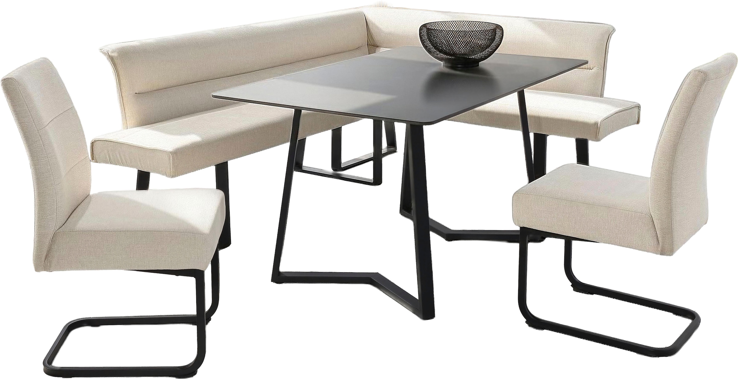 Jockenhöfer Gruppe Ensemble de bancs d'angle »Tisch, Bank und 2 Stühle, Taschenfederkern« Ensemble, 4 tlg. Table (140x90cm) noire, banc et chaises anthracite ou beige