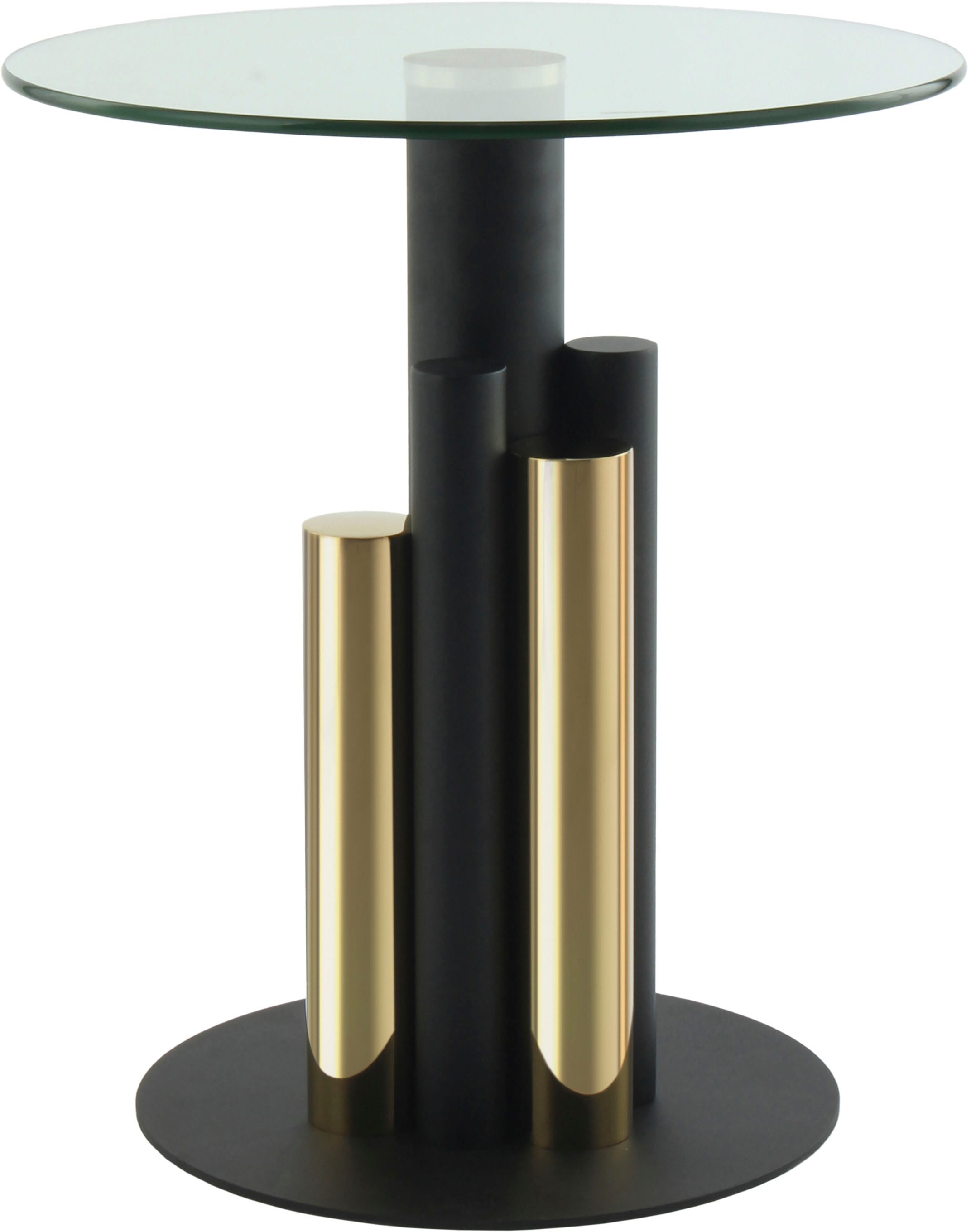 Kayoom Beistelltisch »Ontario 225, Runde Glasplatte aus Sicherheitsglas, 100% Edelstahl«, (1 St.), Modernes Design, zweifarbiges Säulengestell, Eyecatcher Element