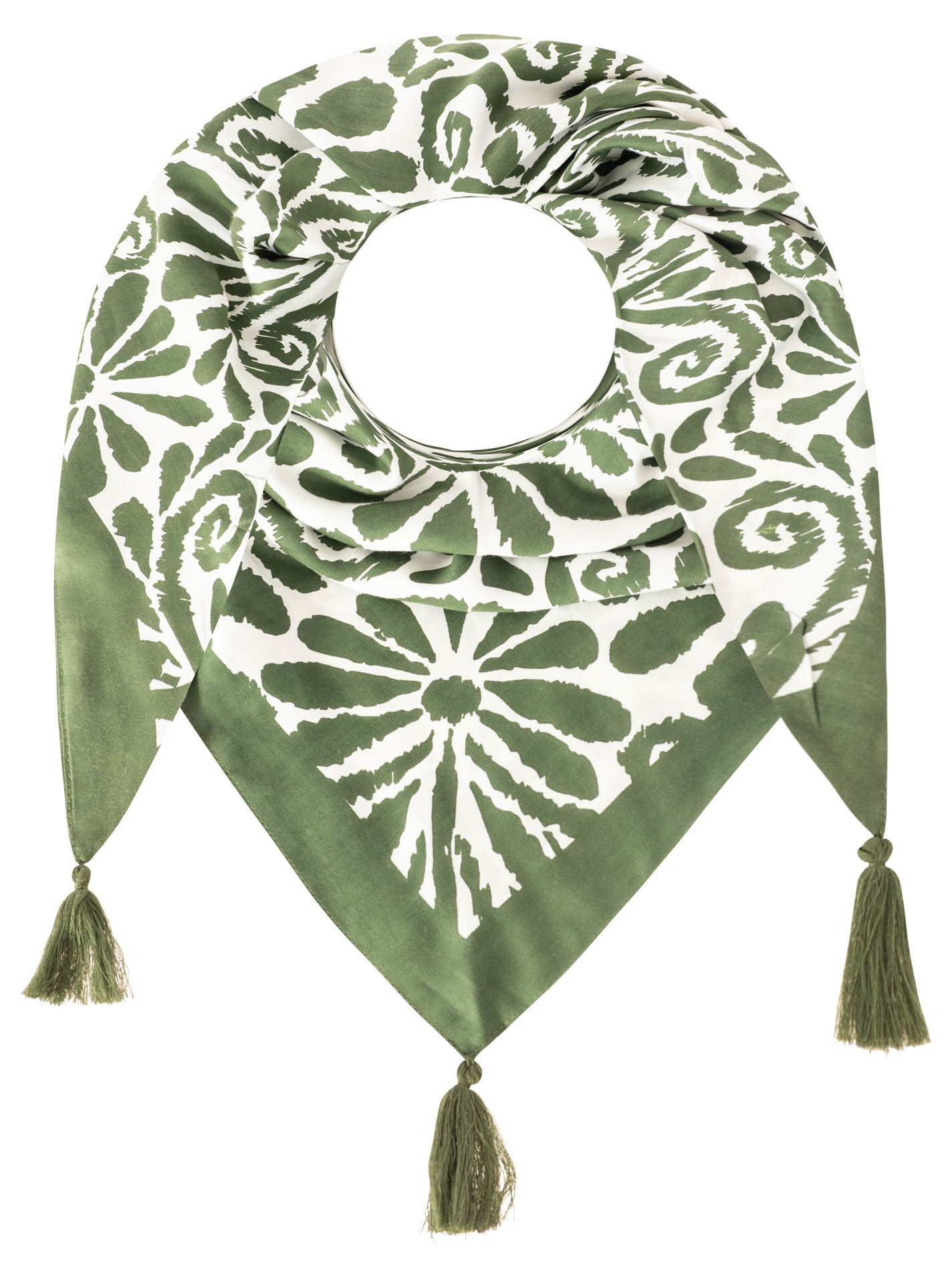 Zwillingsherz Foulard triangulaire »"Flower Fun"« motif floral fantaisiste, pompons, surface brillante