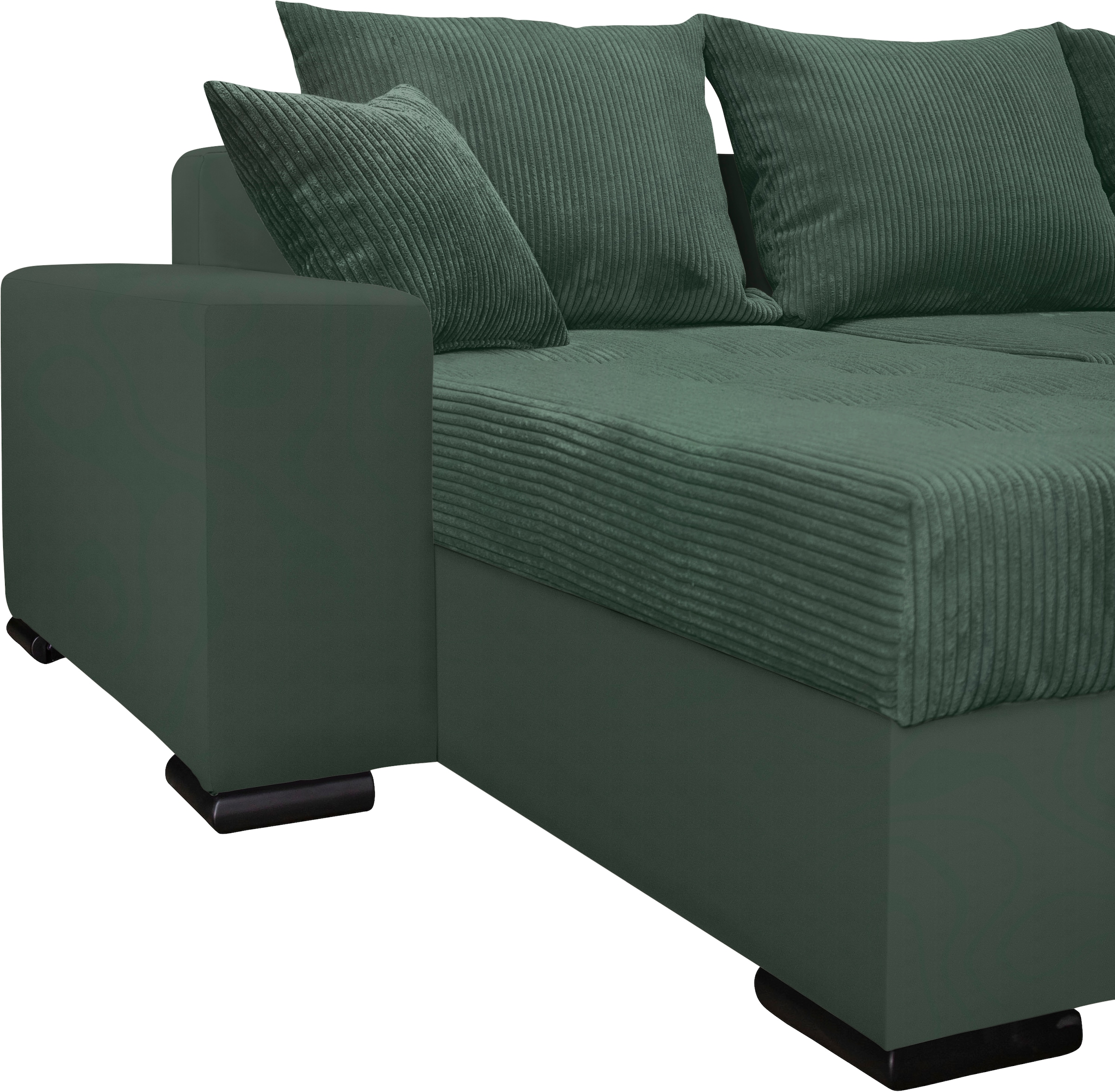 COLLECTION AB Wohnlandschaft »XL-Josy U-Form, Breite 313 cm, Cord-/Mix«, inkl. Bettfunktion, Bettkasten, mit 4 gleich grossen Rückenkissen