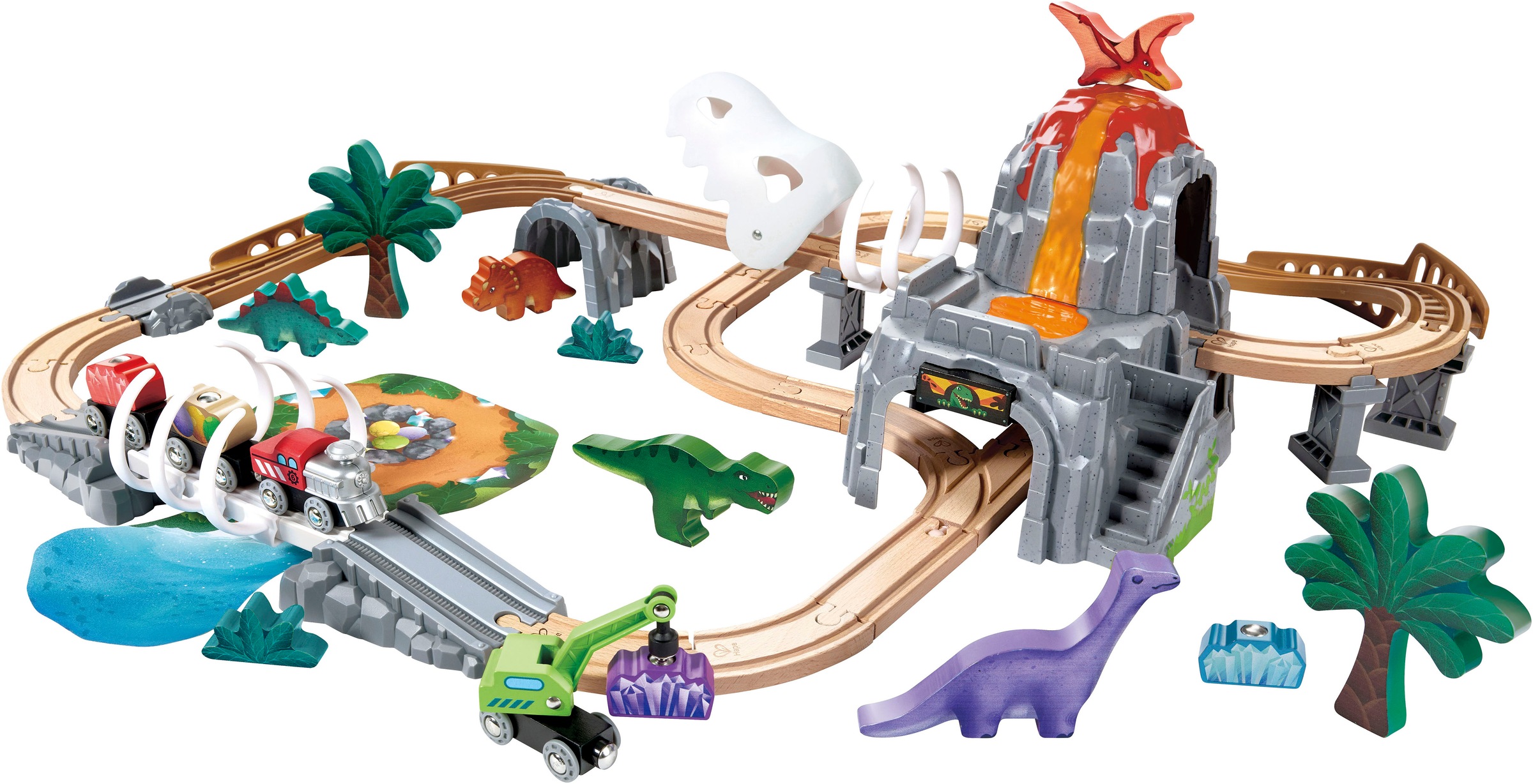 Hape Train jouet »Dino-Eisenbahn-Abenteuer« avec fonction lumière et son
