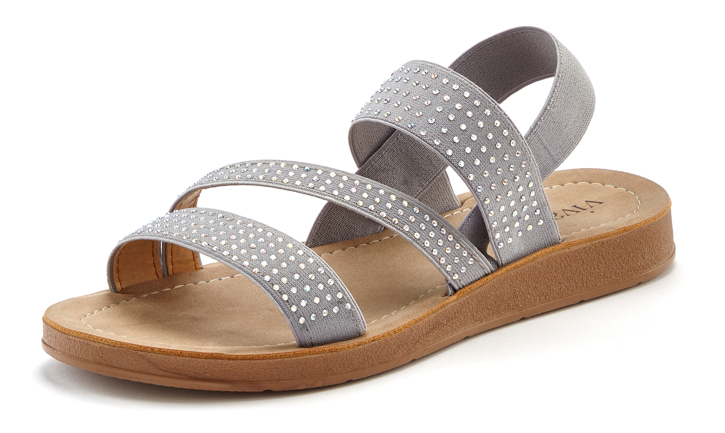 Vivance Sandale »Mule, Sandale, offener Schuh, Pantolette, Sommerschuh«, mit elastischen Riemchen und Glitzersteinchen