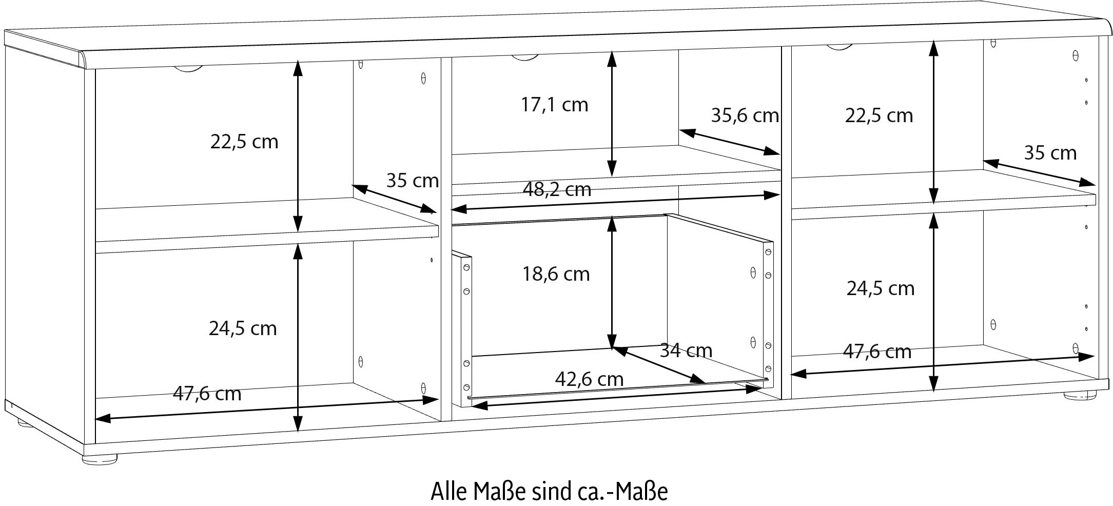 FORTE Lowboard »Akinori TV-Board, TV-Schrank« TV Board, MDF Front, Holzoptik; Metallgriffe, Vollauzug, Soft Close