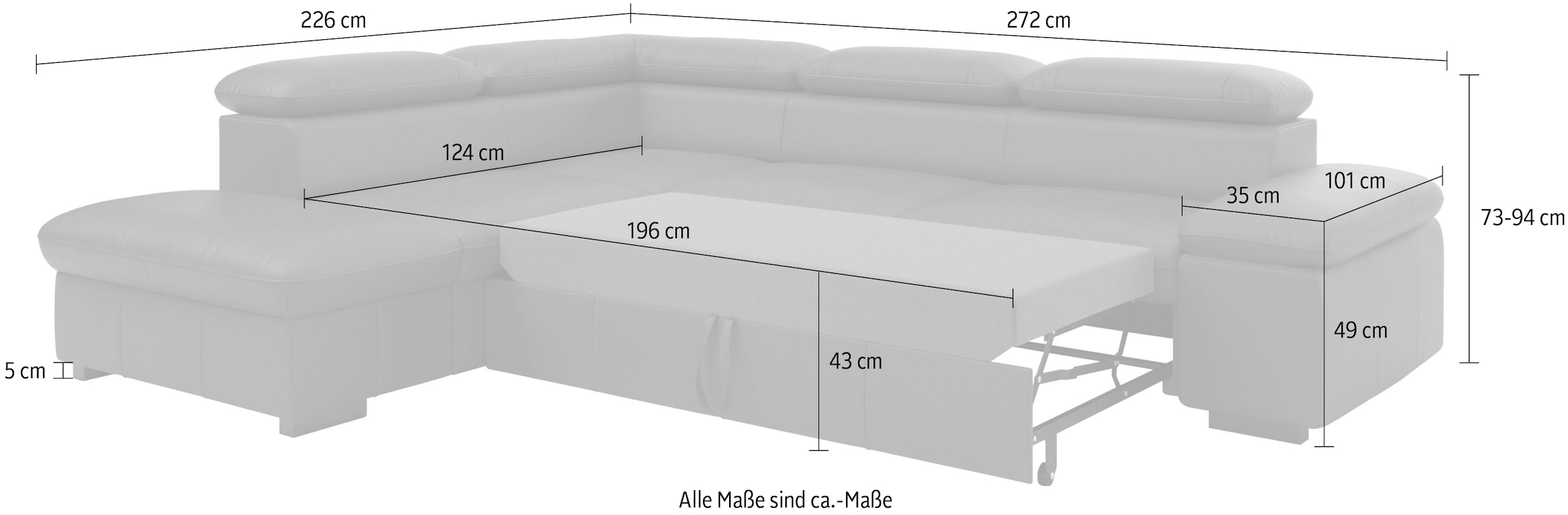Home affaire Ecksofa »Alberto L-Form«, mit Kopfteilverstellung, wahlweise mit Bettfunktion