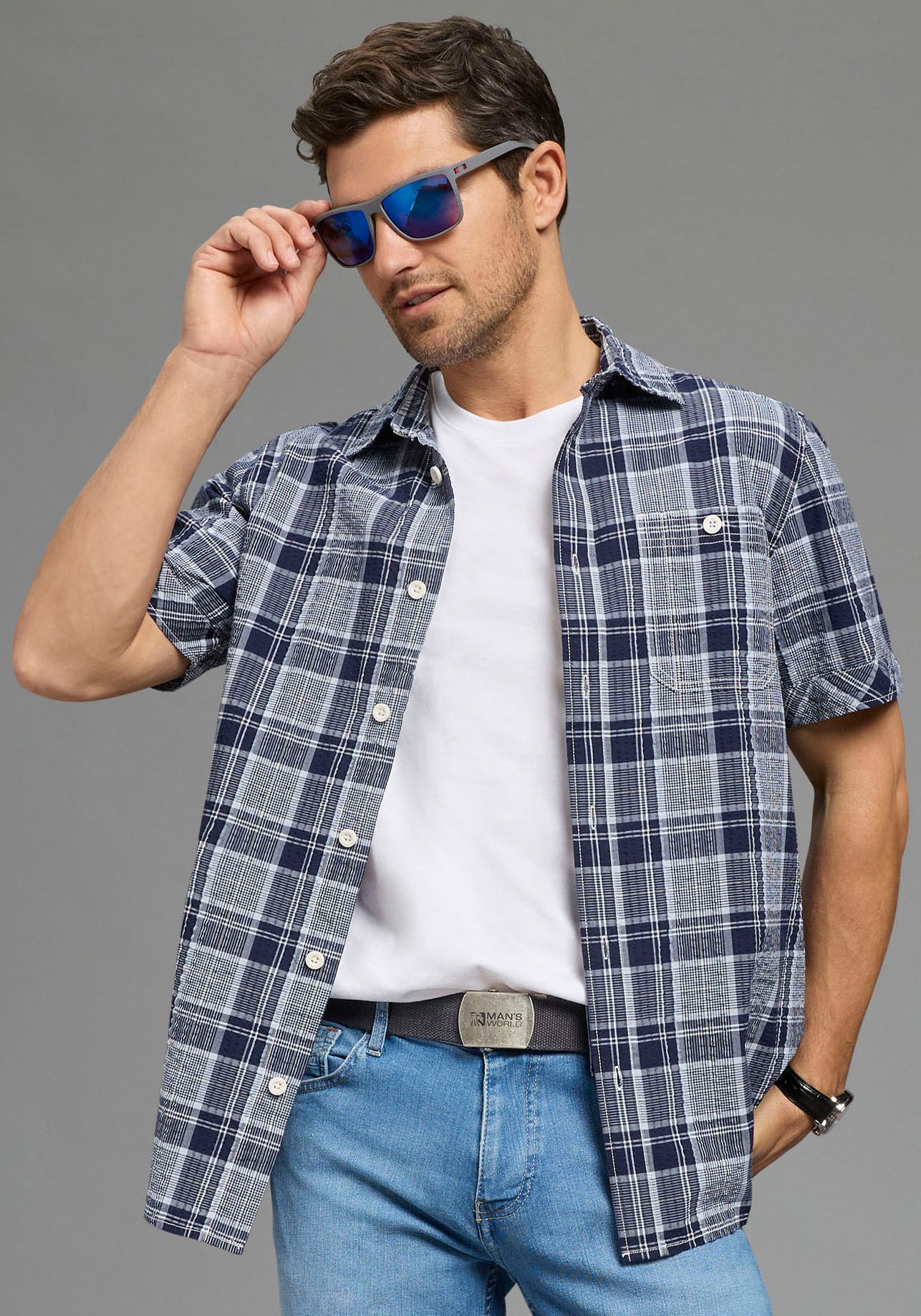 Image of Mans World Sonnenbrille sportlich-modischer Stil, trapezförmige Vollrandfassung