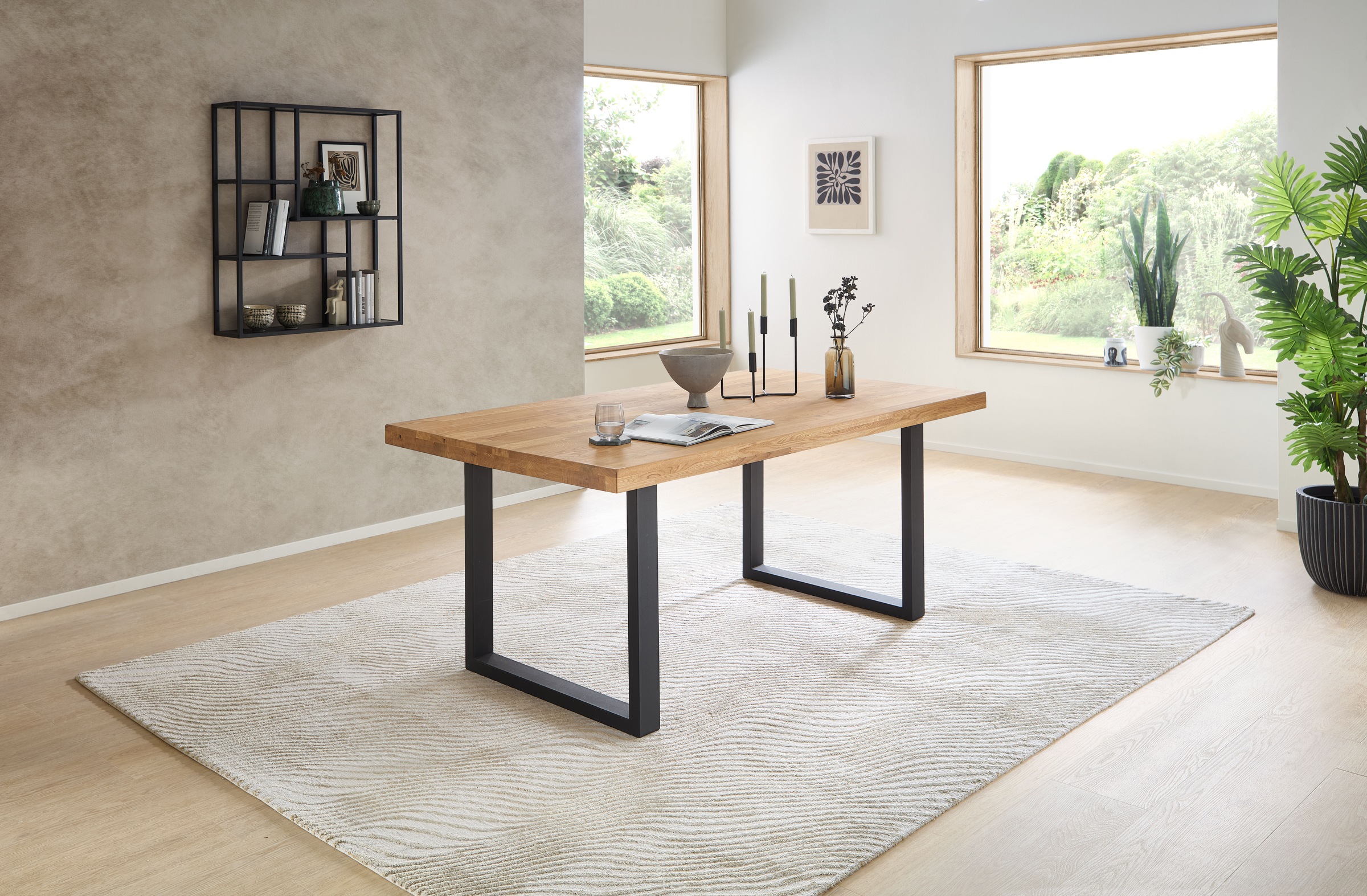 Stolkom Table de salle à manger »Chris Esszimmertisch Eiche Massivholz, BxHxT 110x47x70 cm« Gerade Kante, Industrial Style Eiche Massivholz