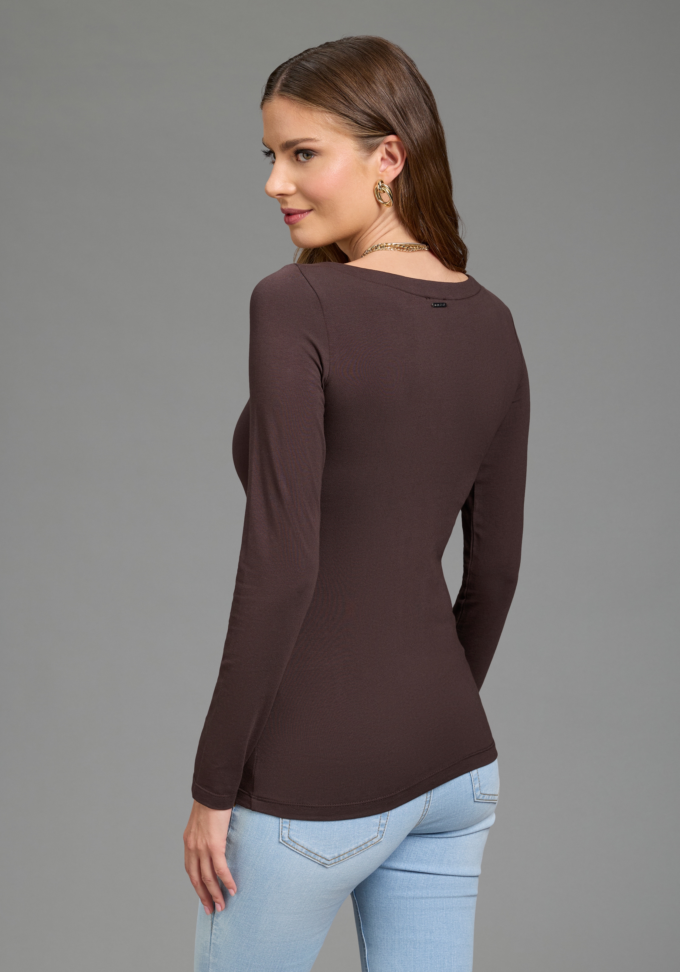 Laura Scott T-shirt à manches longues »mit U-Boot Ausschnitt« Paquet, pack de 2,  coupe ajustée, longueur couvrant les hanches, encolure bateau