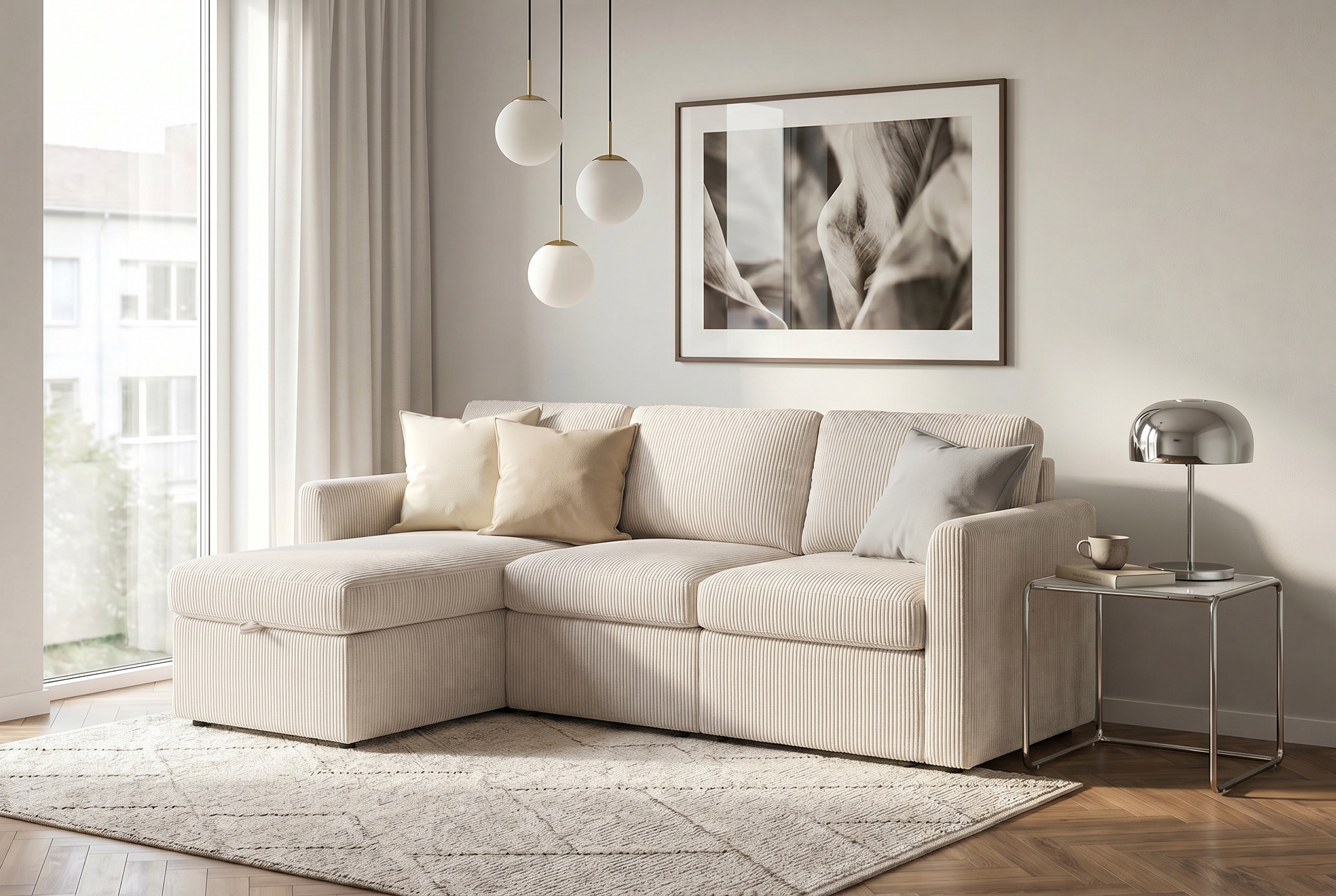 Image of Dorel Home Ecksofa "NORDHUS, L-Form, 200 cm, Recamiere rechts/links montierbar" Recamiere, Stauraum, Cord und feiner Webstoff-Bezug