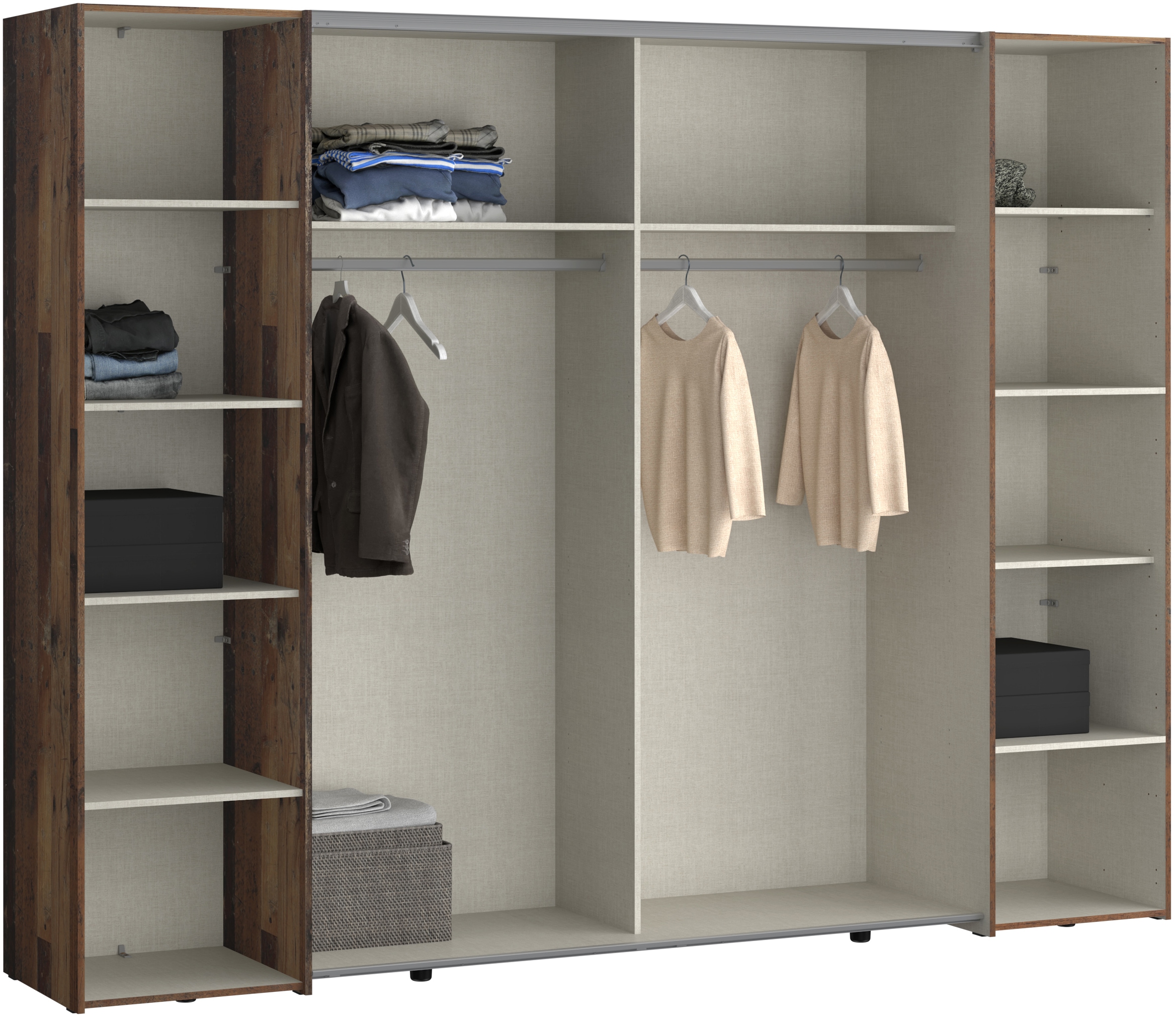 FORTE Kleiderschrank »Narago, Kombischrank, Paneele  wechselbar« B/H/T ca. 270/210/61cm,  Kombination aus Schwebetüren mit seitlichen Drehtüren, Made in Europe