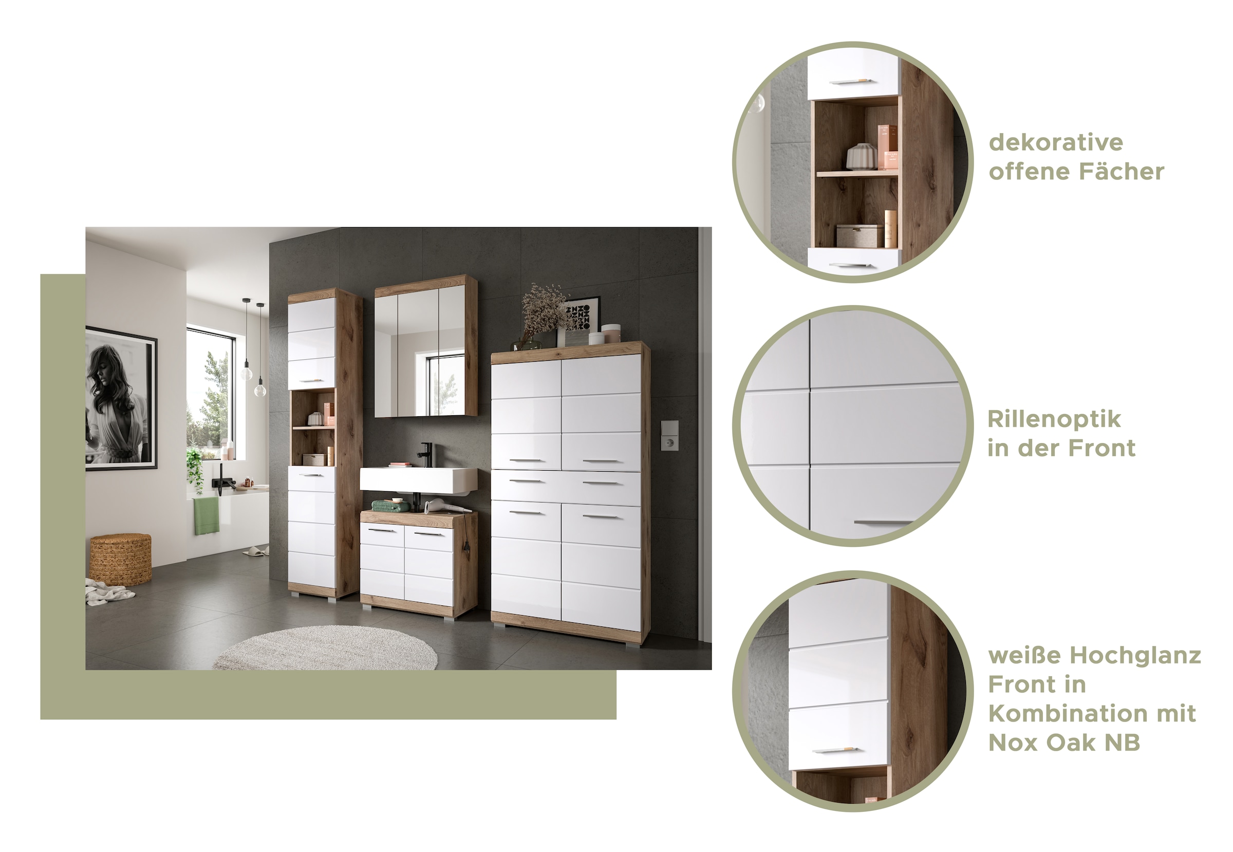 INOSIGN Armoire sous lavabo »SIENA, Breite 60cm, 2 Tür, 2 Fächer, mit Siphonausschnitt, MDF-Front« TOPSELLER!, 1 cuis tlg. in verschiedenen Farben erhältlich, Badmöbel, Badschrank, Kommode, Bad