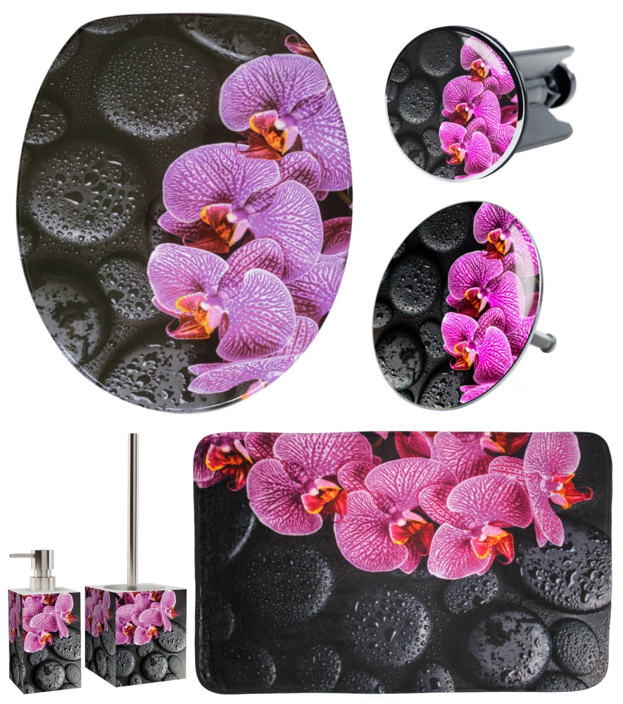 Image of Sanilo Badaccessoire-Set "Madeira" bestehend aus WC-Sitz, Badteppich, Stöpsel, Seifenspender, WC-Bürste