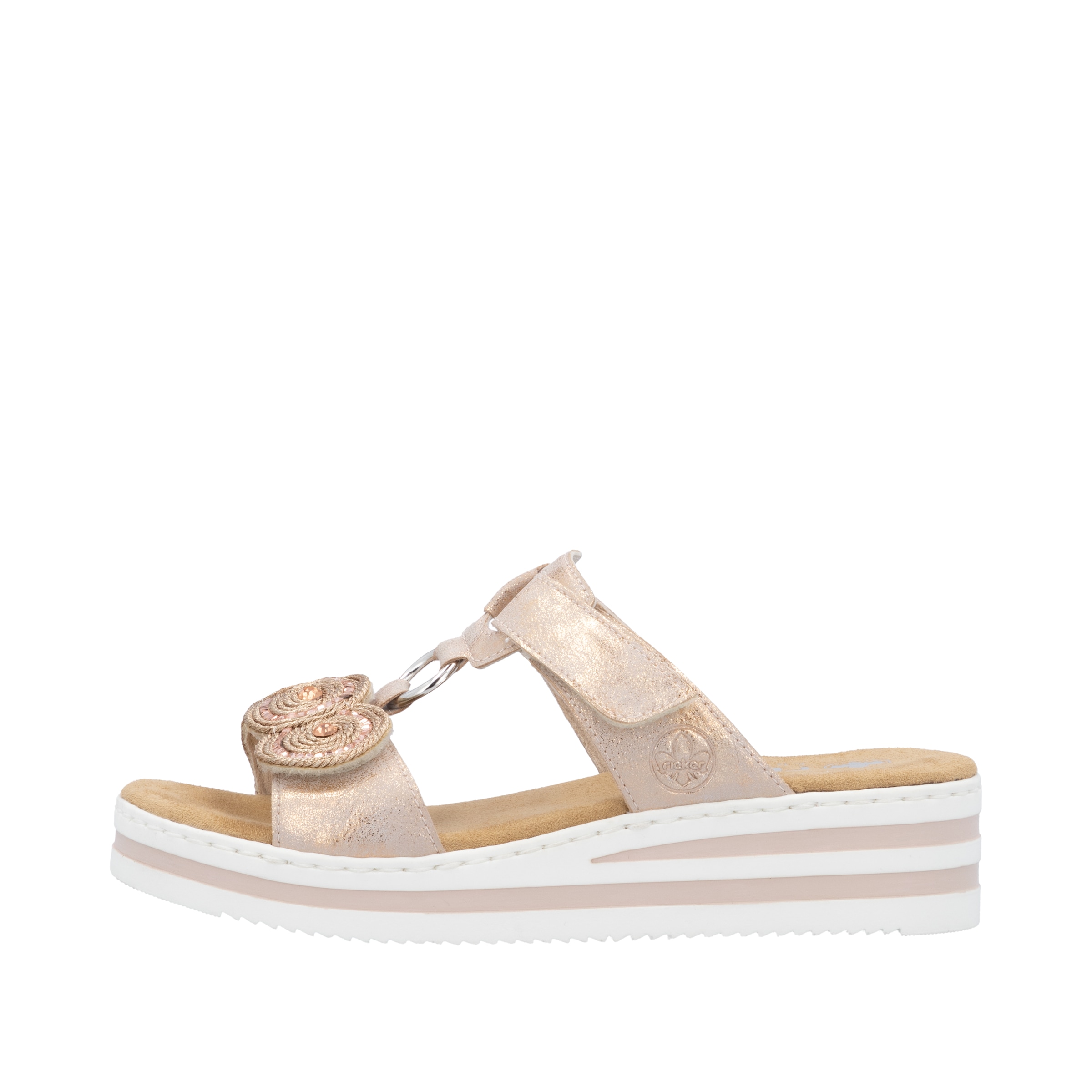 Rieker Pantolette  Chaussure d'été, chaussure de vacances avec pierres pailletées, aspect métallique