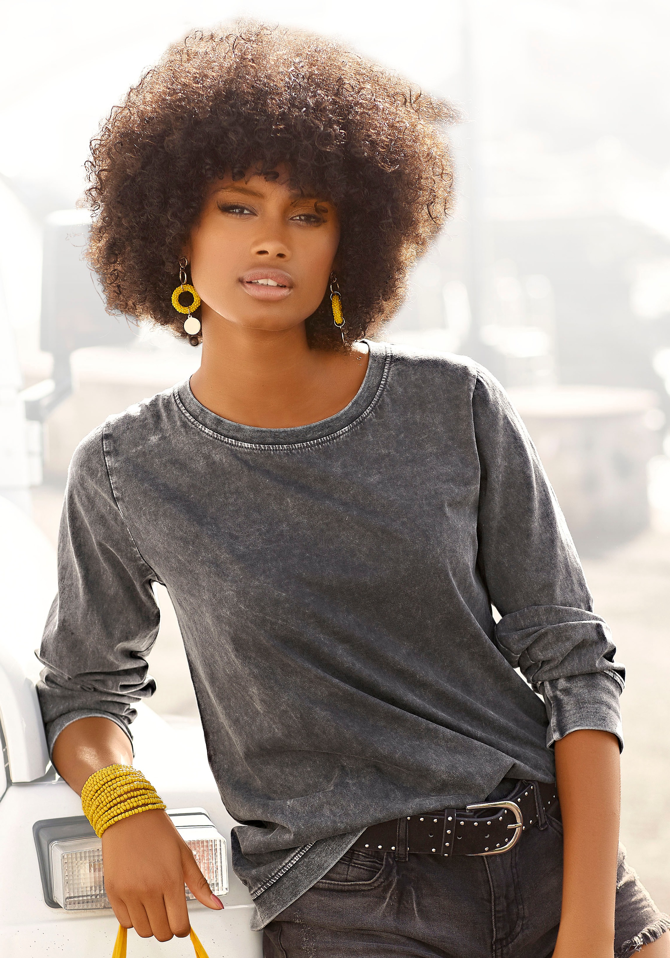 Image of Buffalo Langarmshirt, mit modischer Jeanswaschung bei Ackermann Versand Schweiz