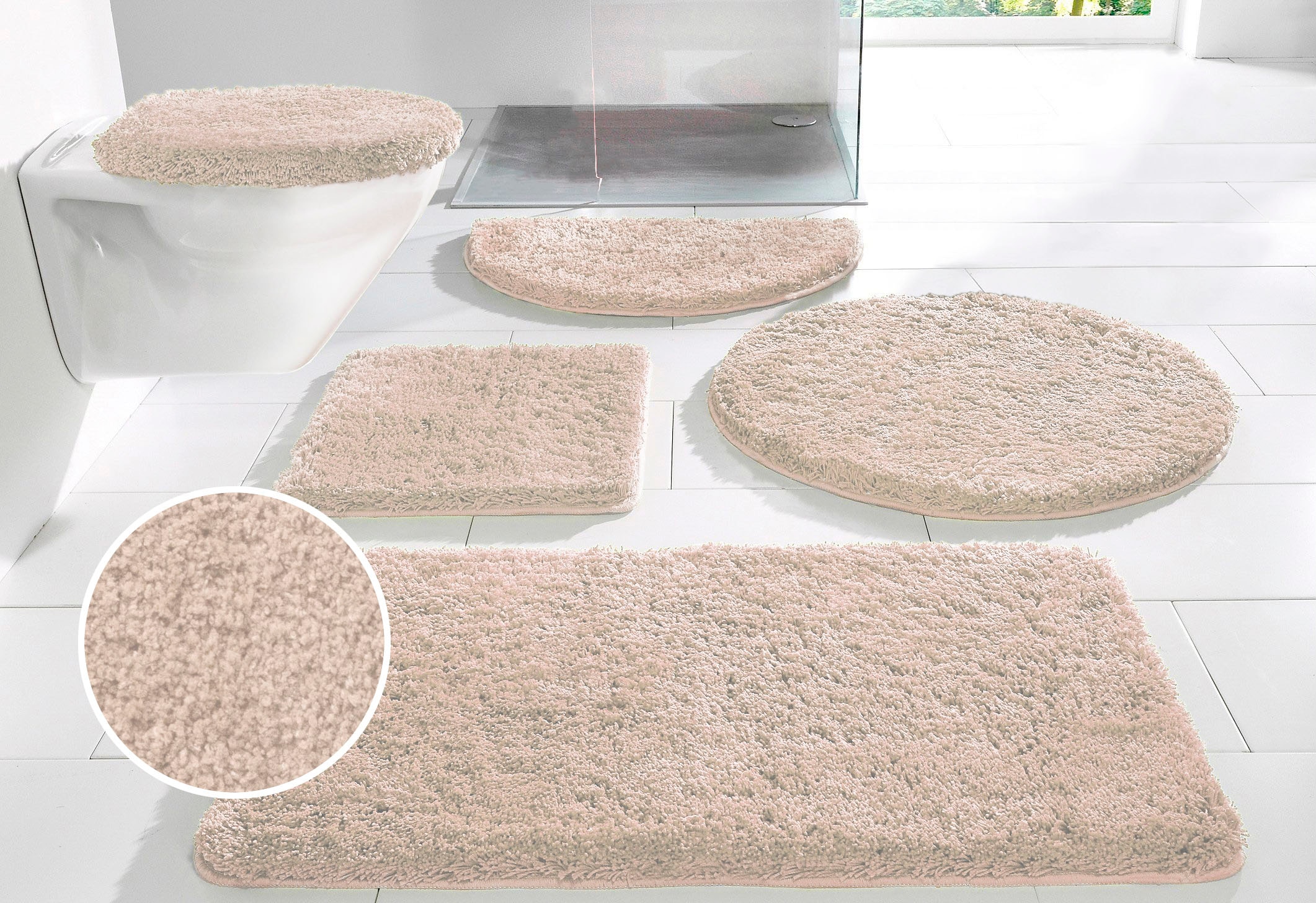 my home Badematte »Sanremo, Badvorleger, Badezimmer Teppich, sehr weich«, rutschhemmend beschichtet, fussbodenheizungsgeeignet-schnell trocknend, Badteppich, unifarben, rechteckig, rund & als 3-tlg. Set erhältlich