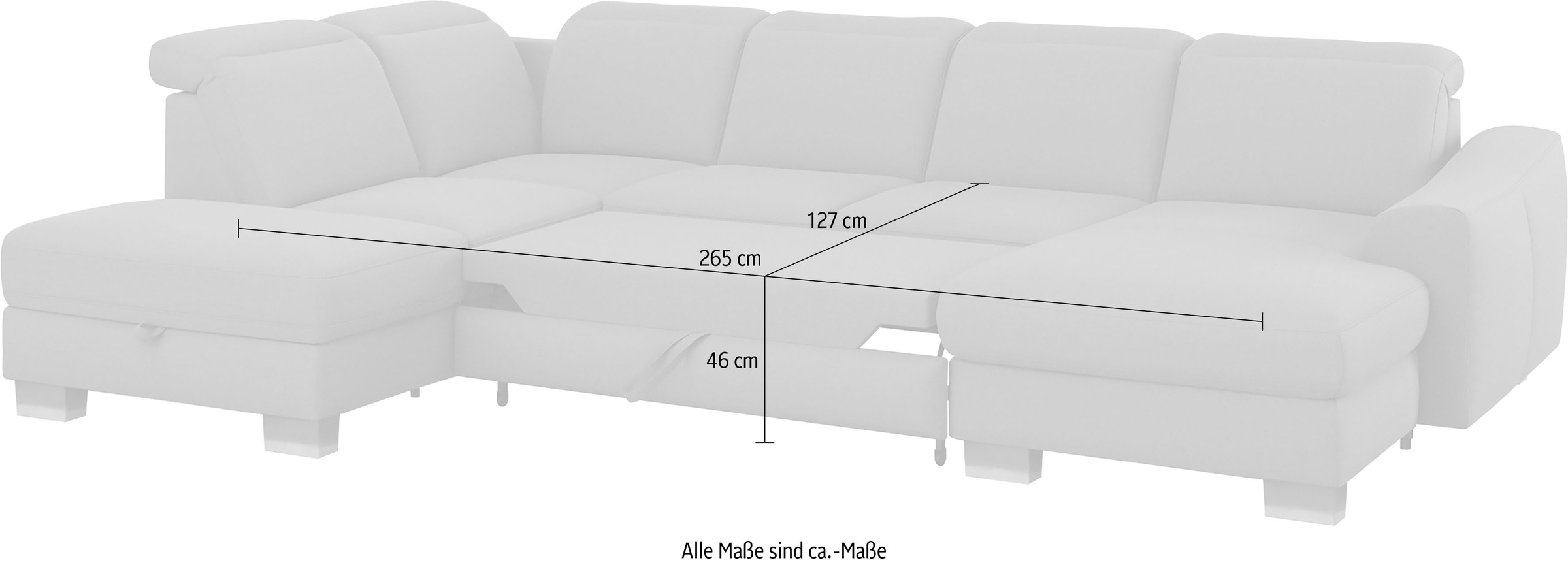 sit&more Wohnlandschaft »Dundee U-Form«, mit Federkern und Edelstahlfüssen, wahlweise mit Kopfteilverstellung