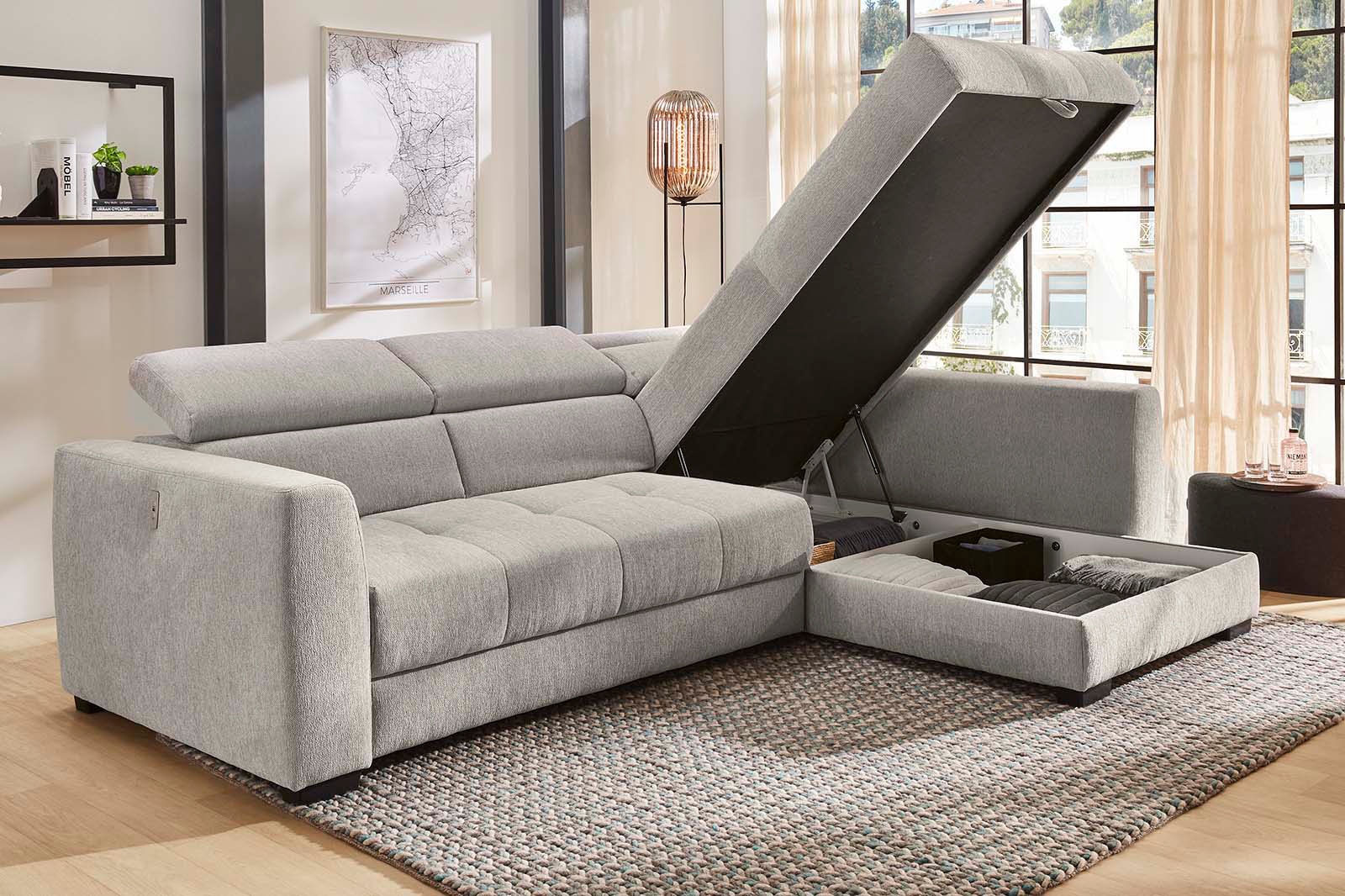 Jockenhöfer Gruppe Ecksofa »San Marino L-Form« mit elektromotorischer Sitztiefenverstellung (ca. 30cm), Bettkasten