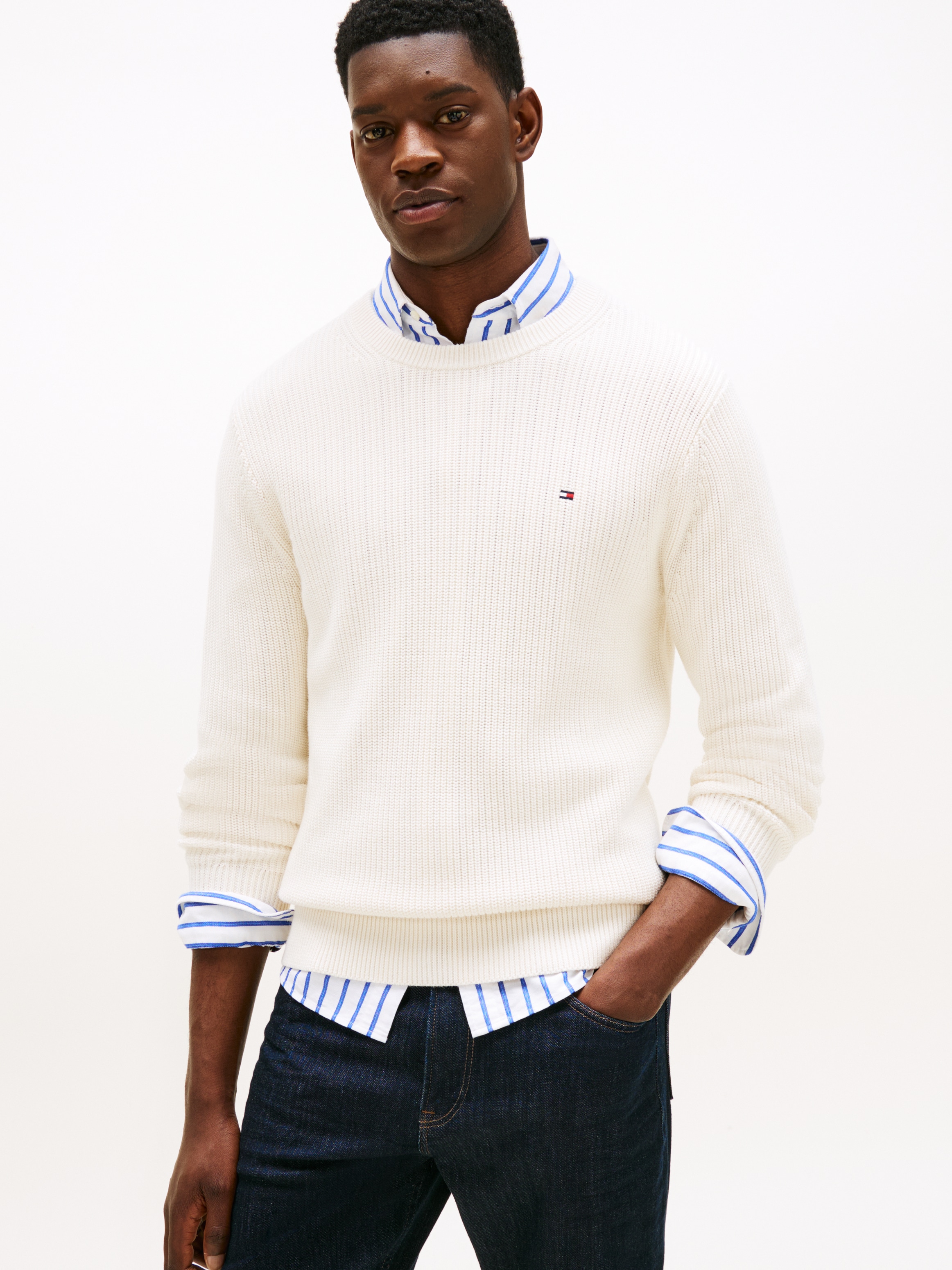 Image of Tommy Hilfiger Rundhalspullover "RWB RIB CREW NECK" mit Kontrast-Details
