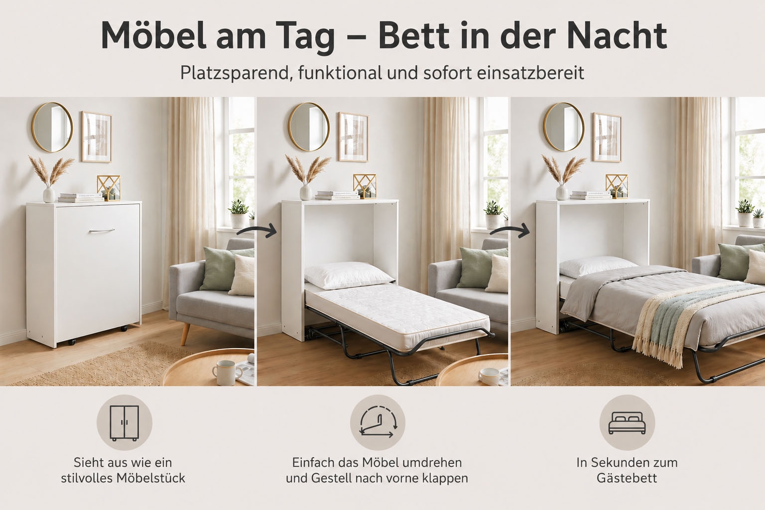 Home affaire Schrankbett »Sognum als Gästebett nutzbar, Wandklappbett in Kommodenoptik« inkl. Matratze, platzsparendes Klappbett, optimal für kleine Räume
