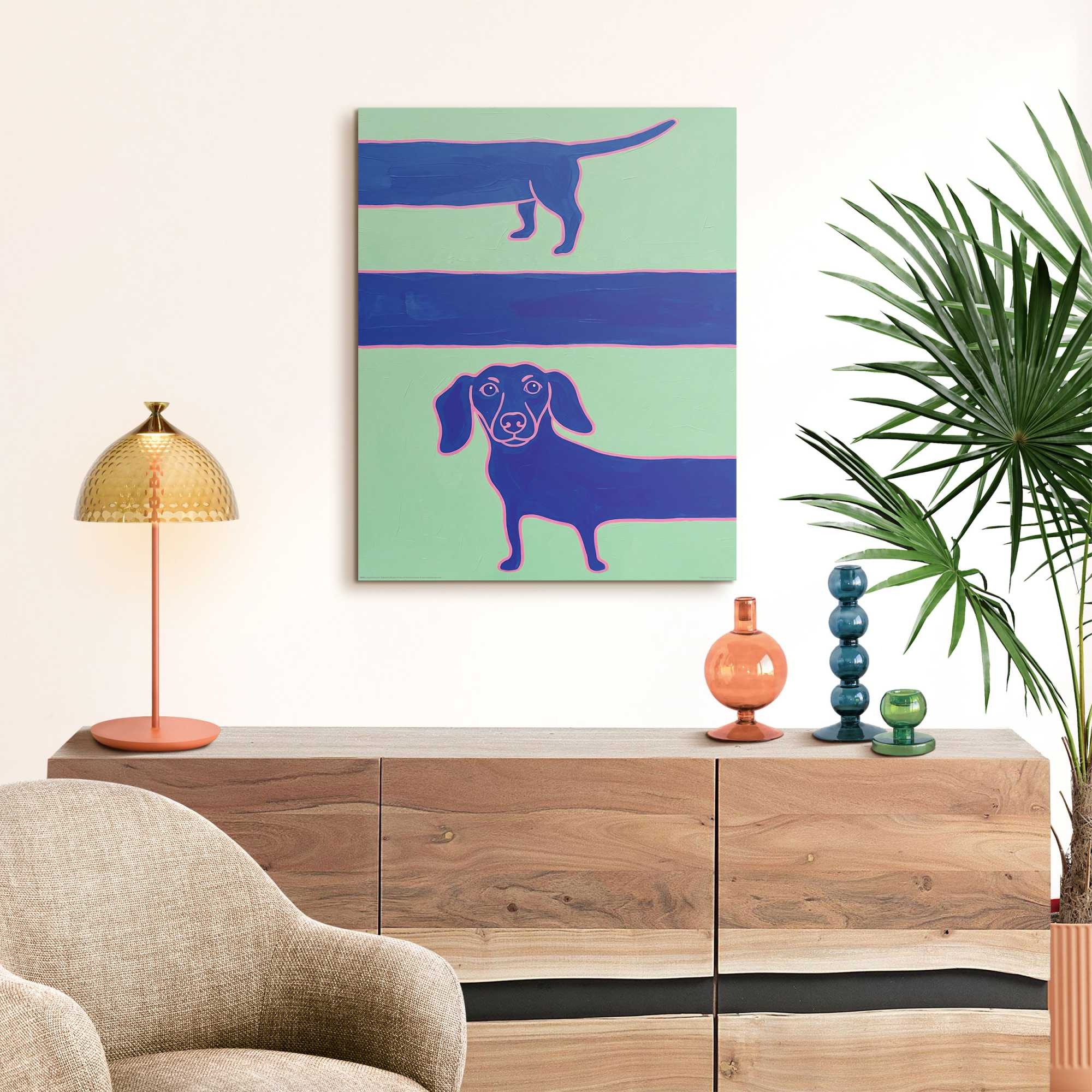 Image of Reinders Deco-Panel "Blauer Dackel" Tiere 1 Stk. tlg. Wohnzimmer - Blau - MDF - Tiere - 40x50 cm