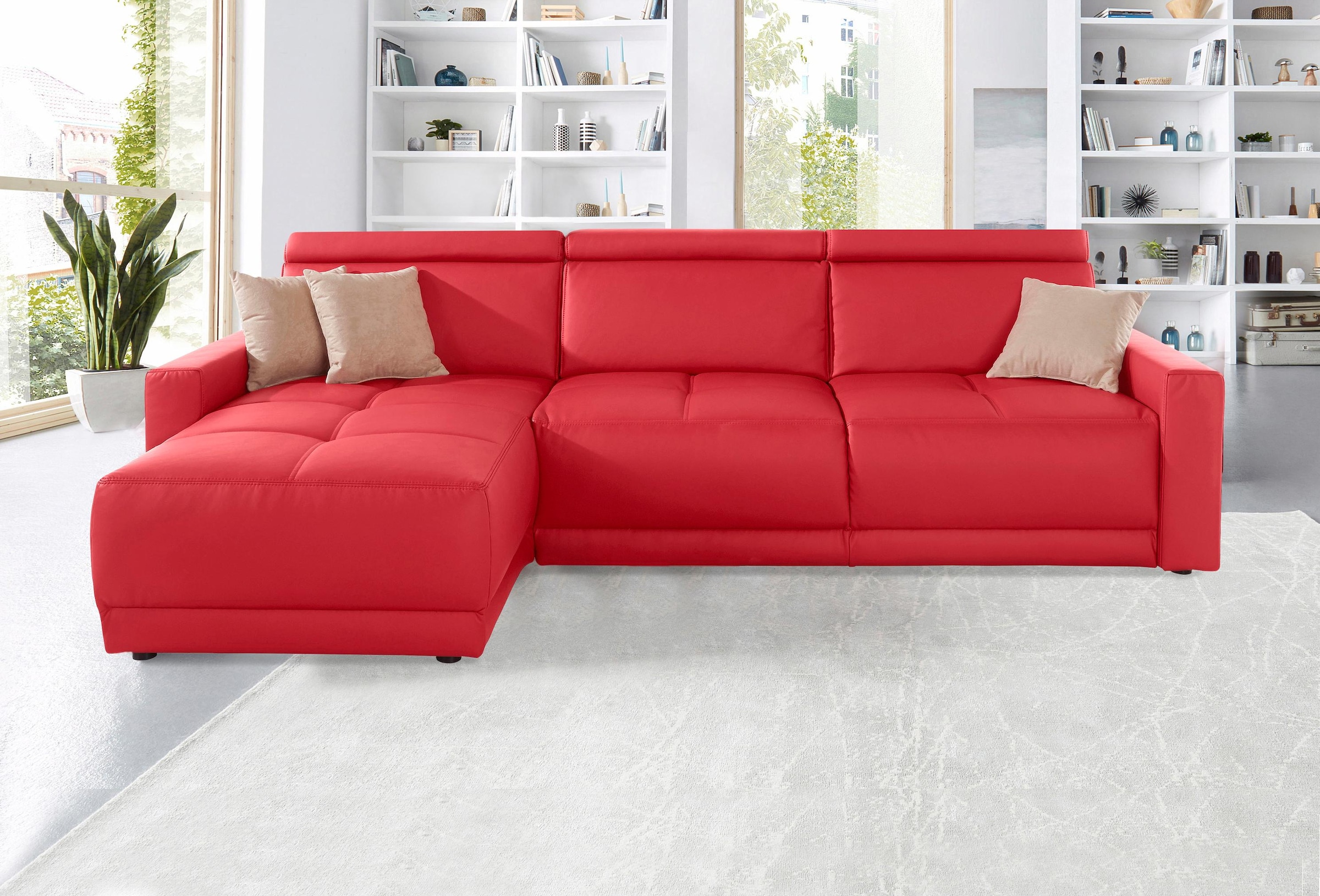 Image of DOMO collection Ecksofa "Ava mit moderner Sitzheftung & toller Doppelnaht, komfortabel, L-Form" mit Recamiere, inkl. Federkern, wahlweise mit Kopfteilverstellungen