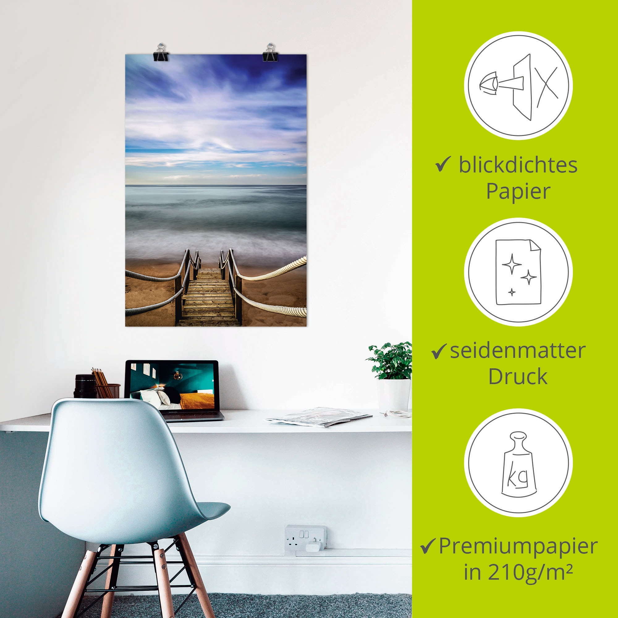 Artland Poster »Holzsteg am Meer«, Strandbilder, (1 St.), als Alubild, Leinwandbild, Wandaufkleber oder Poster in versch. Grössen