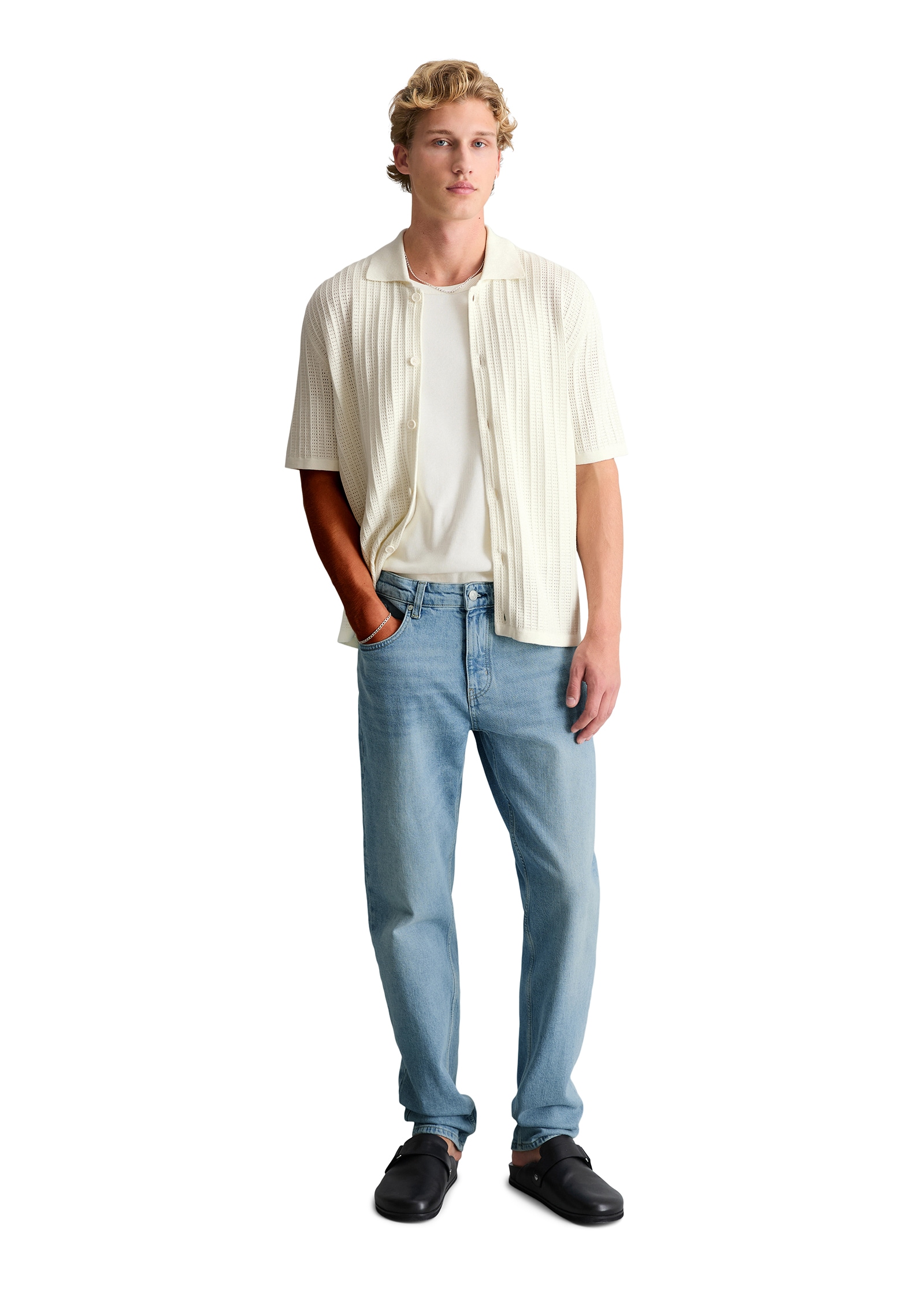 Marc O'Polo DENIM Strickjacke Kurzarm-Strickjacke im Polostil regular mit Lochstruktur