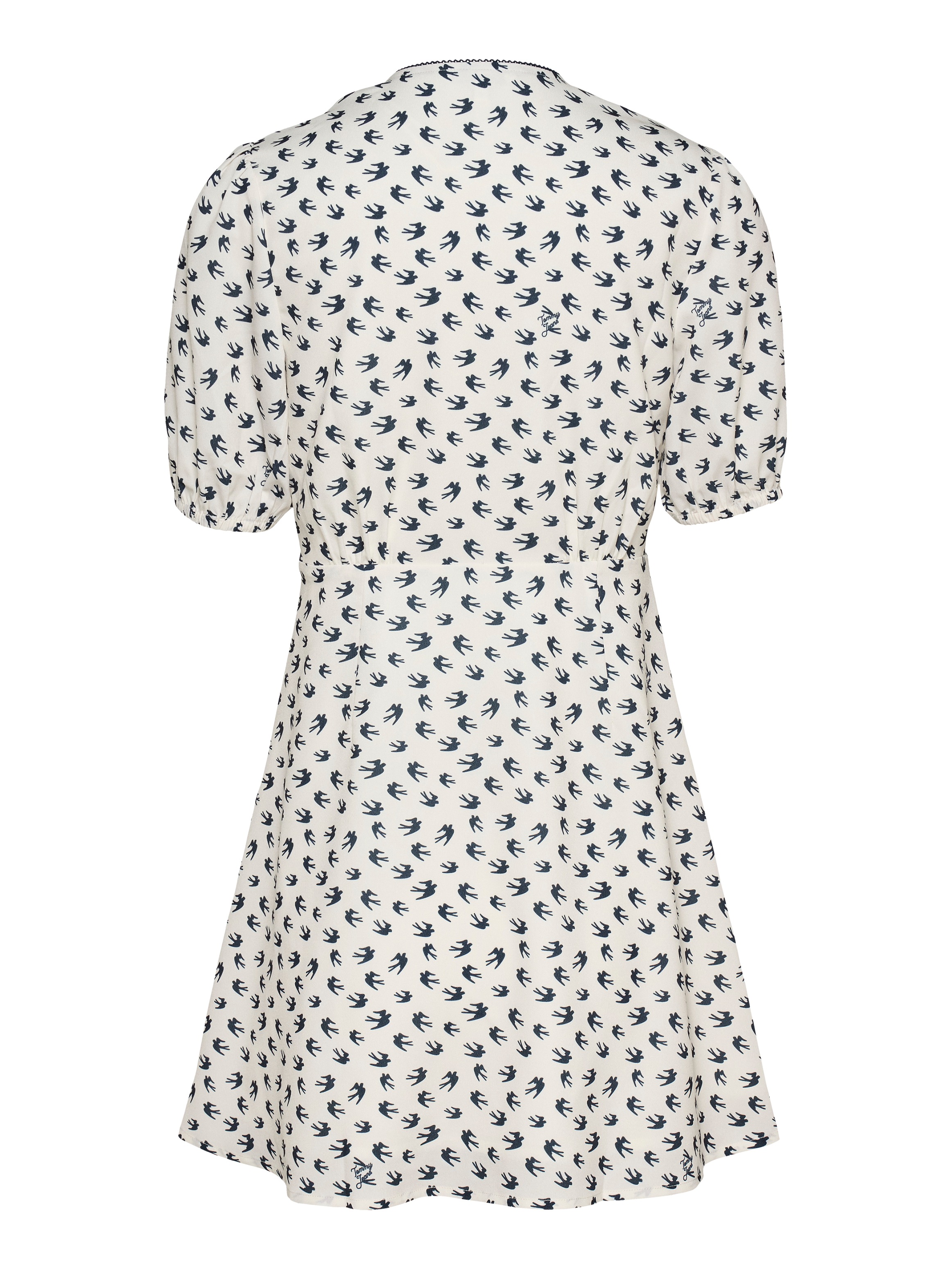 Tommy Jeans Minikleid »TJW SS CREPE MINI DRESS«, mit Schleifendetail, Vogelmuster
