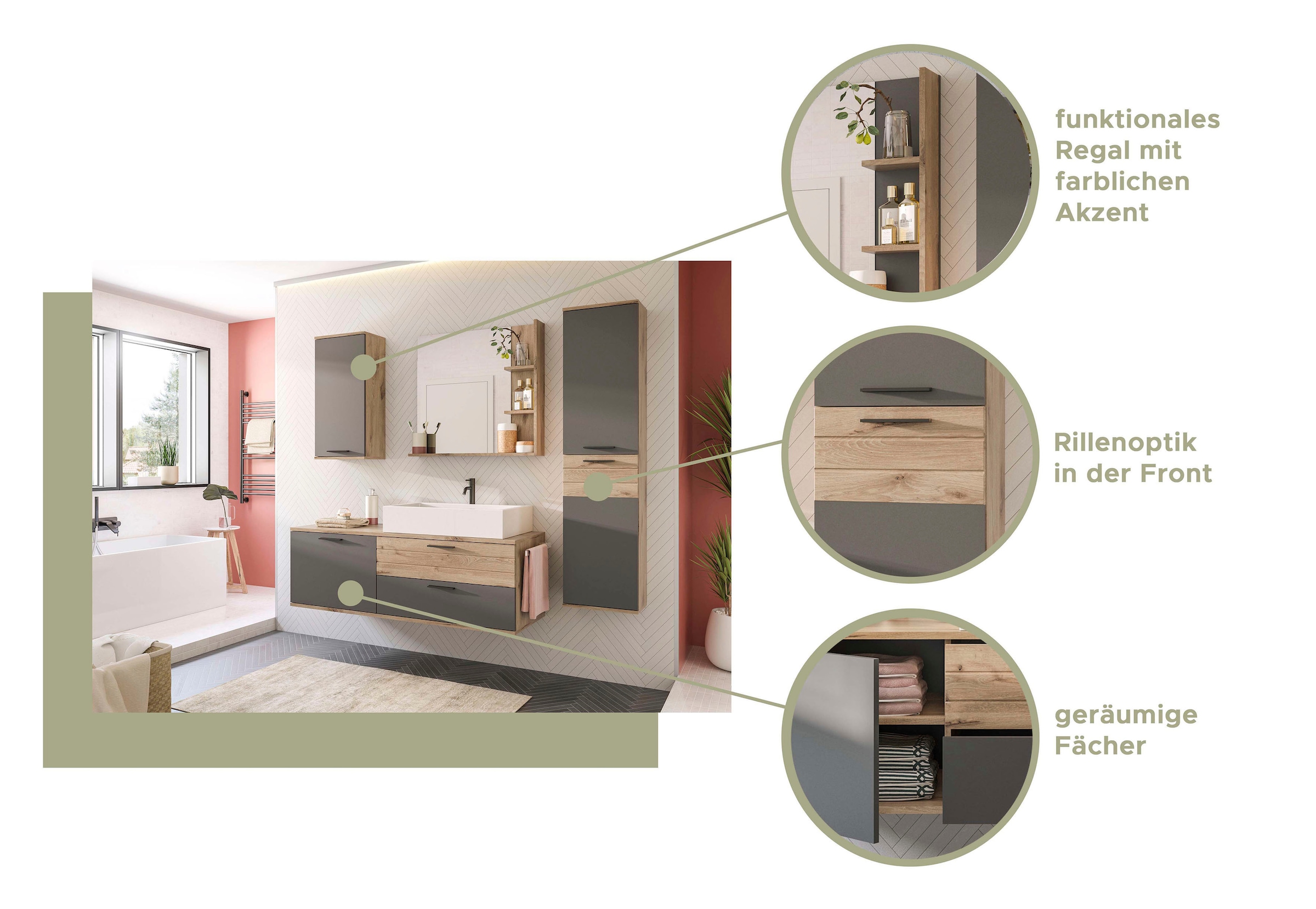 welltime Hängeschrank »Riga, Breite 37cm, 1 Tür (Türanschlag wechselbar), 1 Einlegeböden« Badmöbel, Badschrank, Schrank, Wandschrank, Bad, Badezimmer