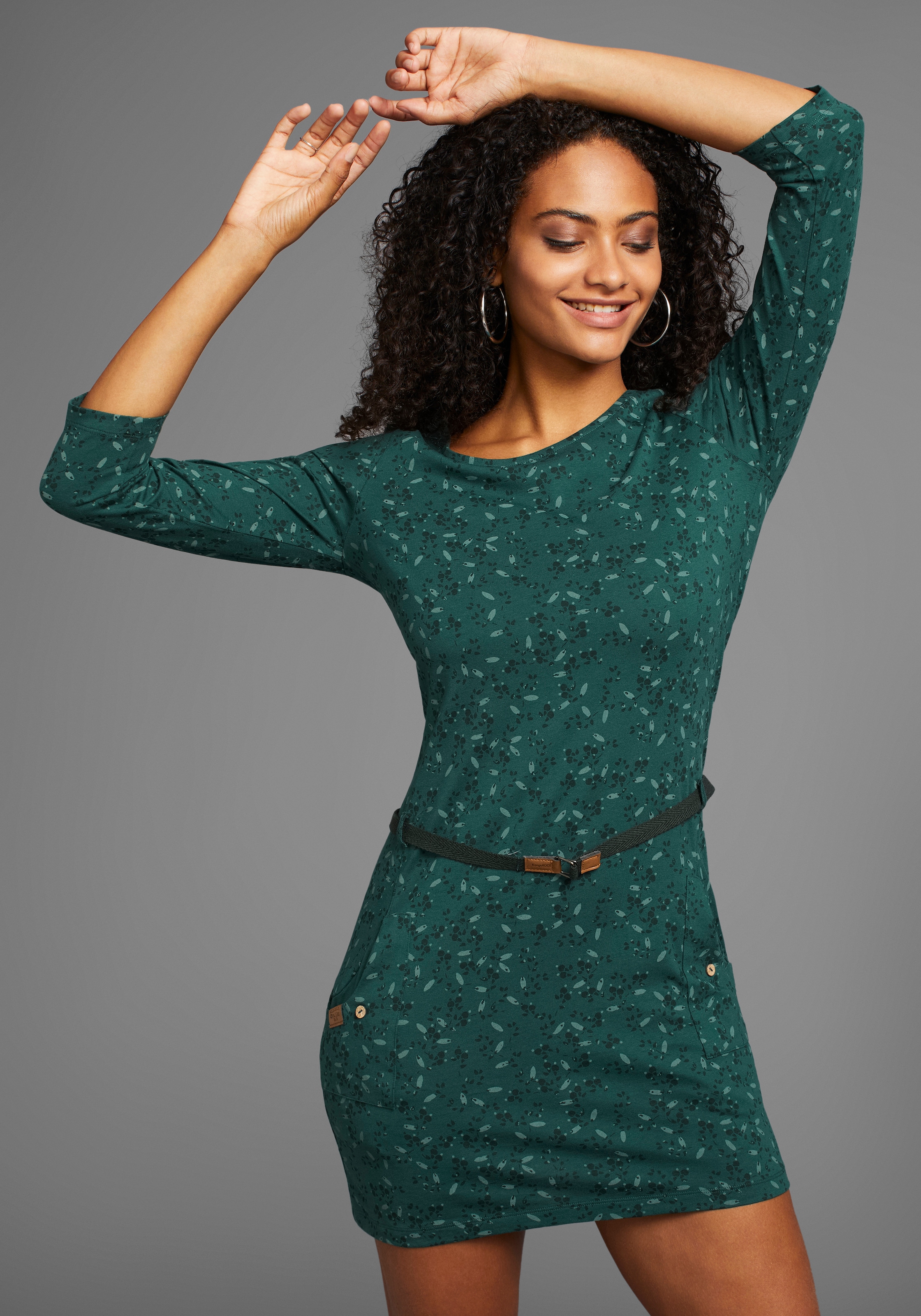 Image of KangaROOS Jerseykleid aufgesetzte Taschen mit Allover-Print