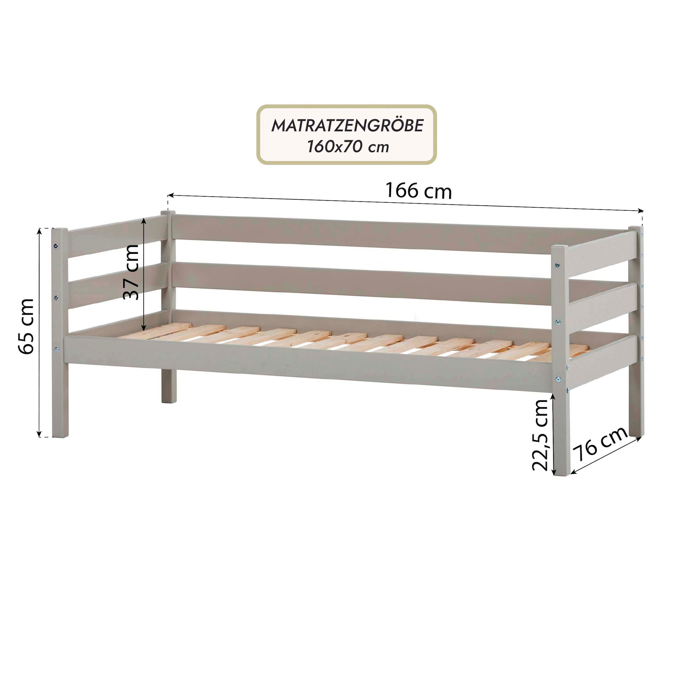 Hoppekids Einzelbett »ECO Comfort Kinderbett, Kiefer Massivholz, Jugendbett inkl. Rollrost«, 70x160 cm, wahlweise in verschieden Farben/ Matratze/ Absturzsicherung