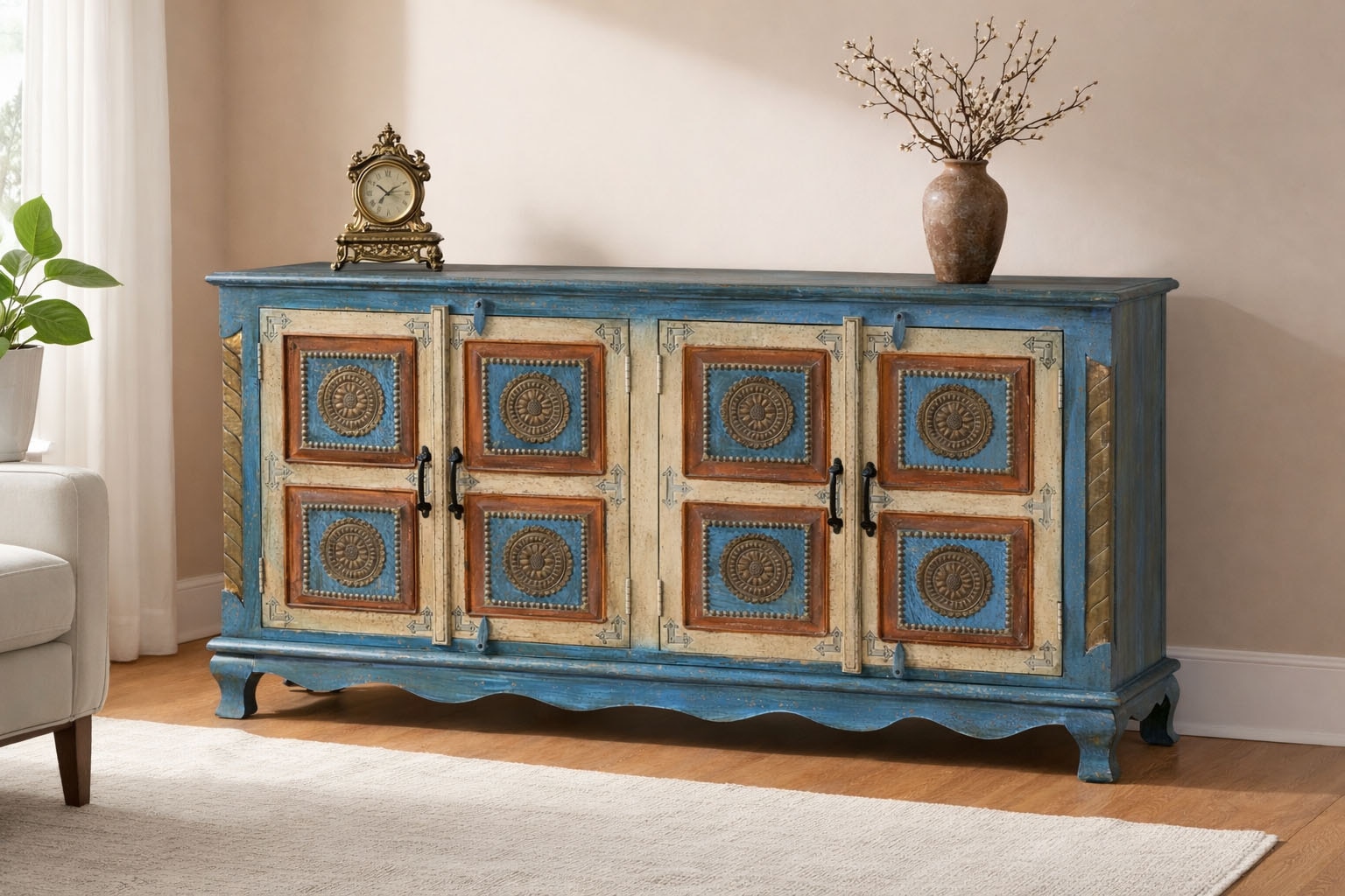 GOODproduct Sideboard »Mahar« mit aufwendiger Schnitzerei, handgefertigt, Unika-Möbel, Breite 160 cm