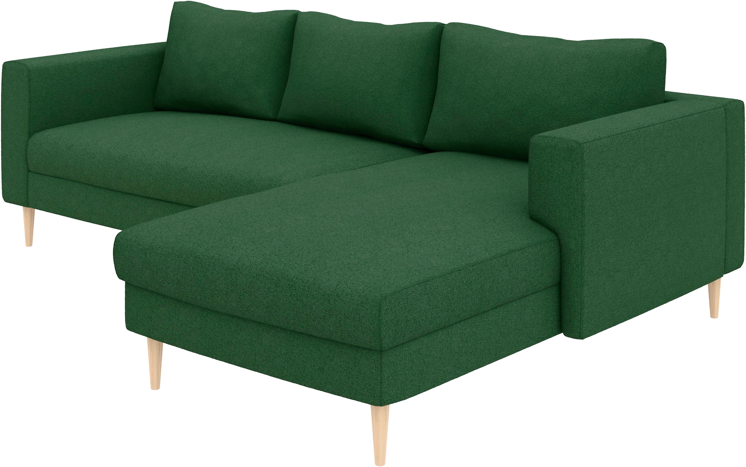 TRENDMANUFAKTUR Canapé d'angle »Amazing, wahlw. mit Schlaffunktion & Bettkasten, Fuss Buche lackiert« Recamiere beidseitig montierbar, L-Form,in Cord o. Struktur, B: 232 cm
