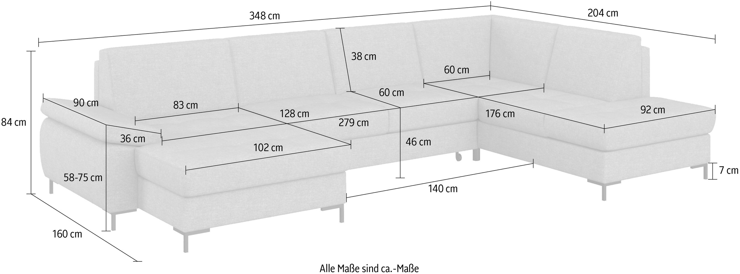DOMO collection Wohnlandschaft »Capelo, komfortabel, klare Linien zeichnen dieses Design aus, U-Form«, mit Armteilverstellung, wahlweise mit Bettfunktion, Federkern