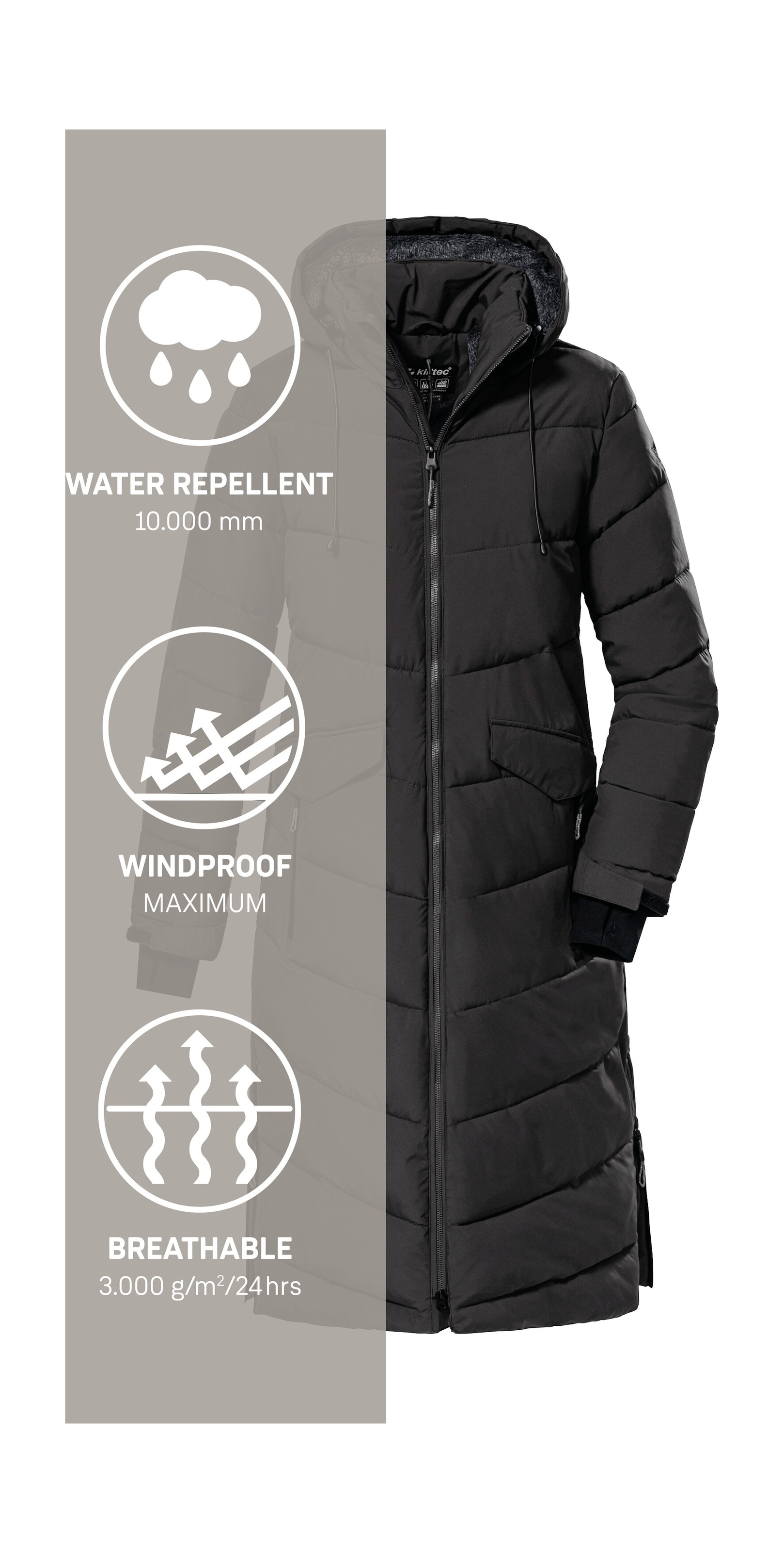 Killtec Steppmantel »KOW 62 WMN QLTD CT«, Wasser- und windabweisender Mantel mit Teddyfell und viel Stauraum