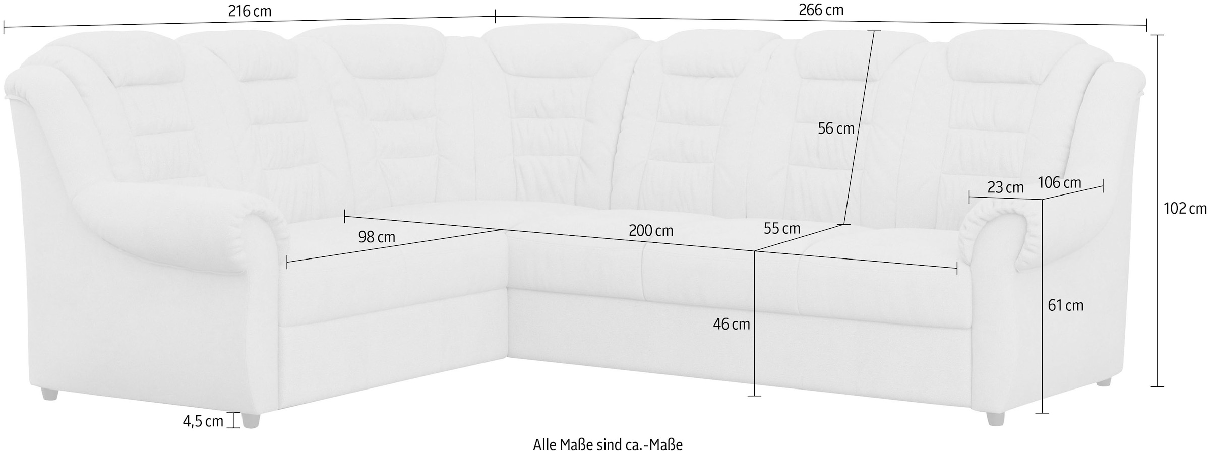 Home affaire Ecksofa »Boston L-Form« mit hoher Rückenlehne, wahlweise mit Bettfunktion & Stauraum
