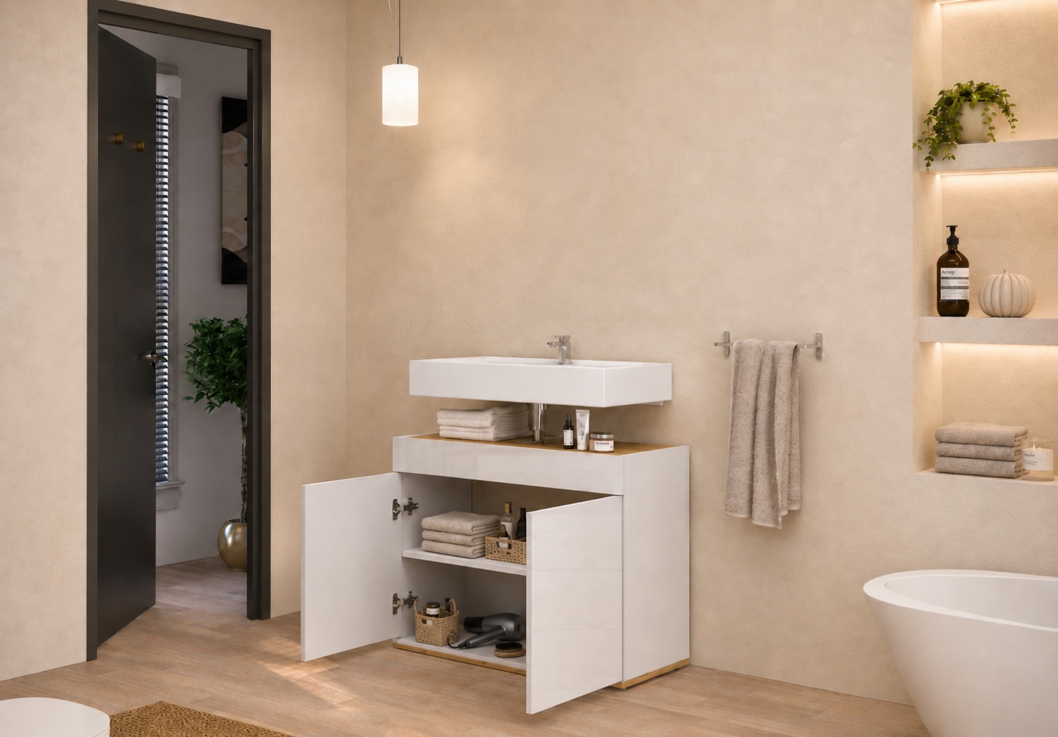 welltime Armoire sous lavabo »Garda« 1 cuis tlg. Made in Italy, façades laquées haute brillance, beaucoup de rangement