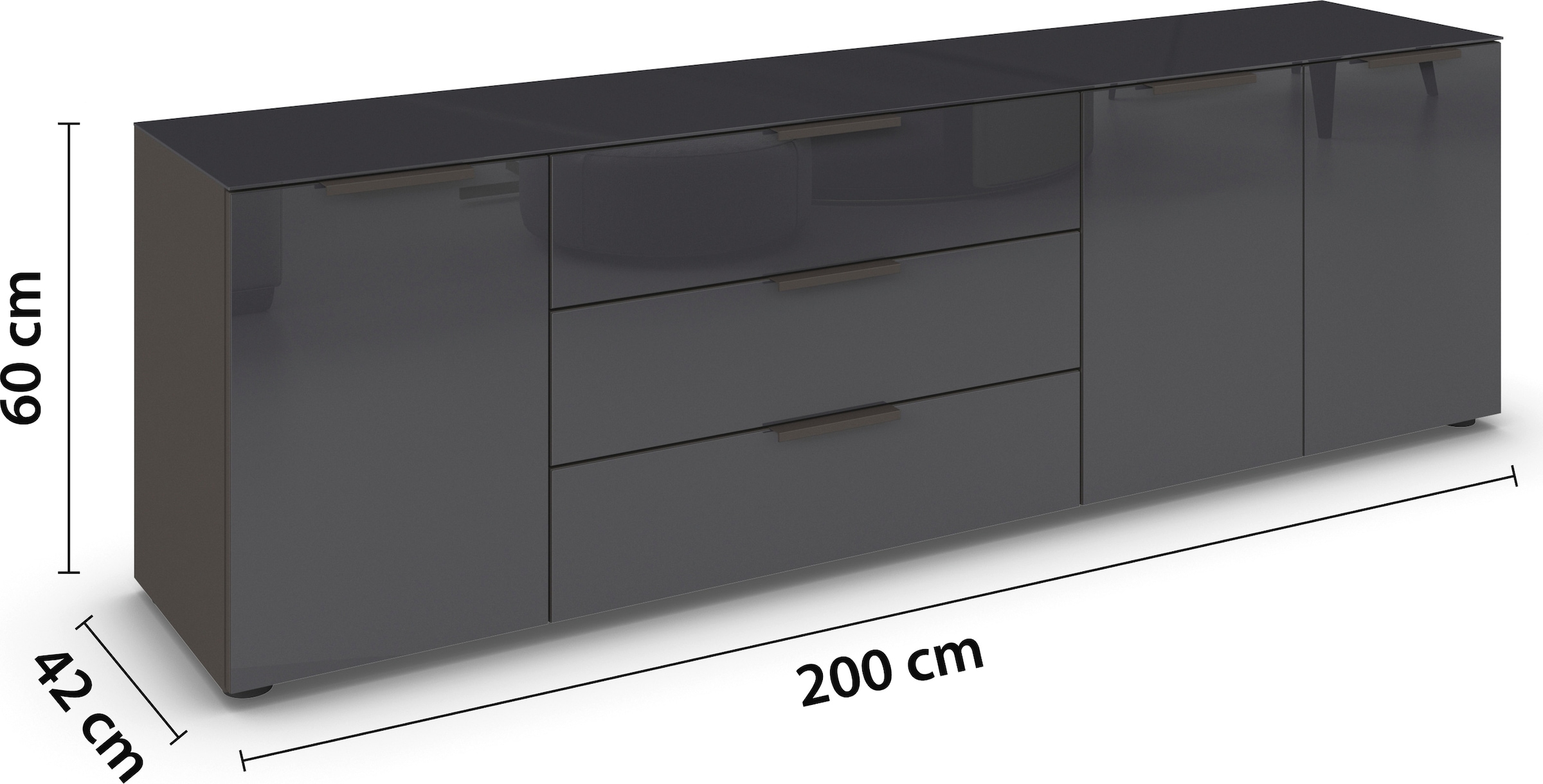 rauch Commode combinée »Kommode Türkommode Sideboard Kombikommode FLIPP mit Glasfront« Largeur 200 cm avec 2 étagères,  3 portes, 3 tiroirs, fonction soft-close, plateau supérieur et façade en verre
