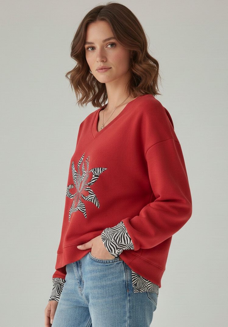 Image of Laura Scott Sweater, mit V-Ausschnitt, langärmlig, hüftlange Schnittform