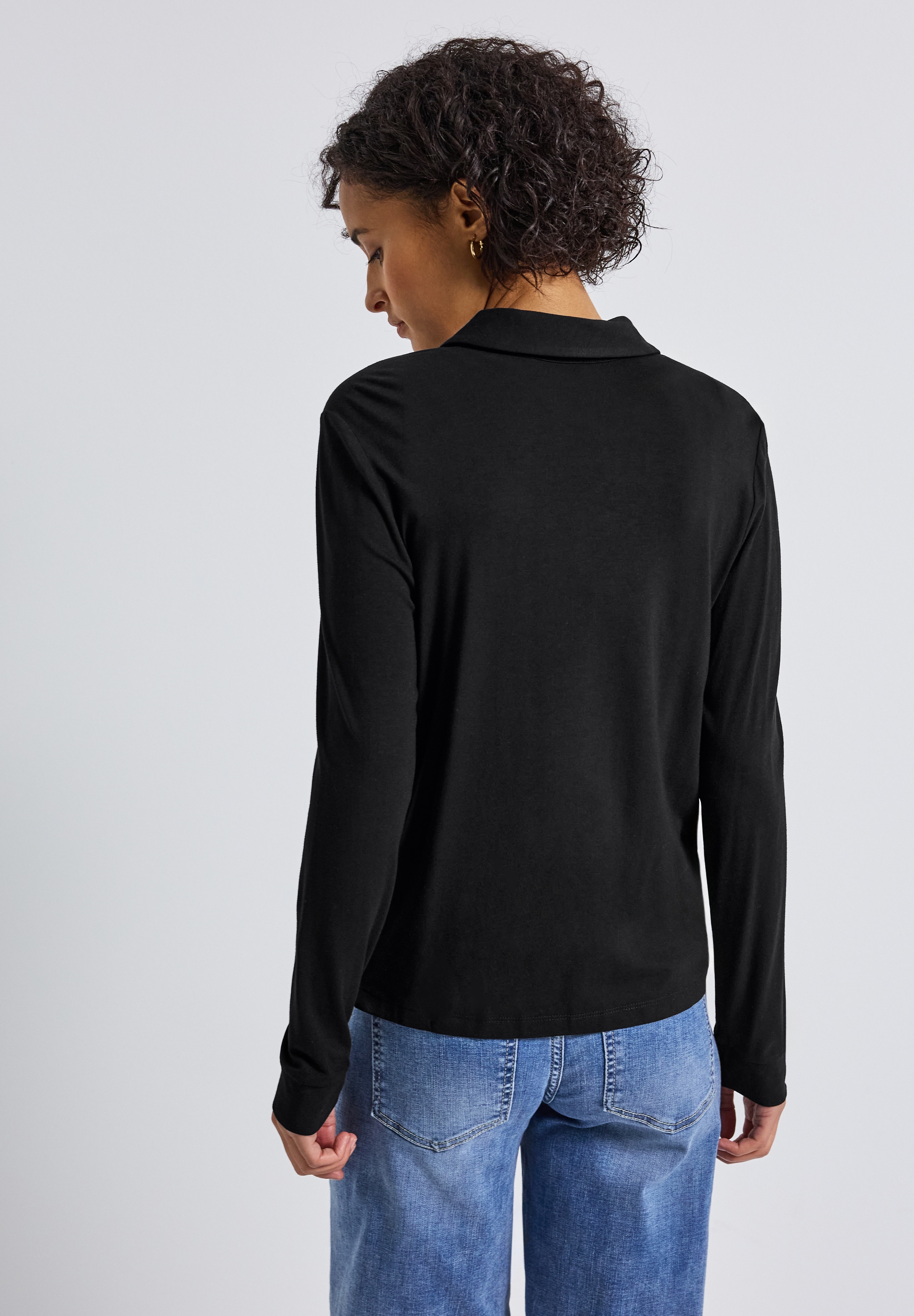 STREET ONE Langarmshirt, Jersey-Shirt im Blusen-Look und mit Knopfleiste