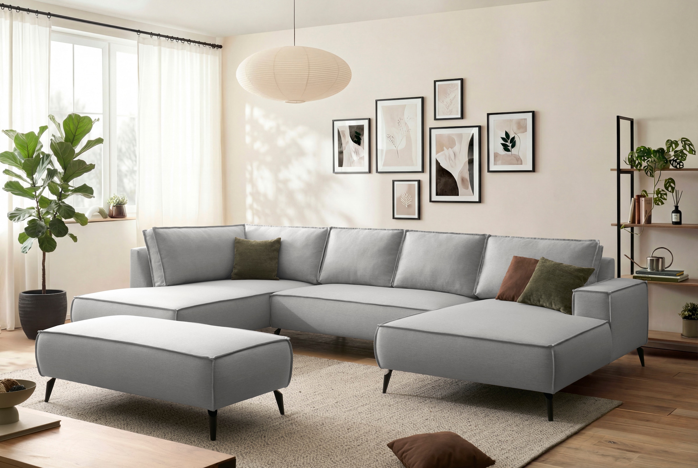 GOODproduct Wohnlandschaft »TVINNU Leinenoptik, 354 cm« Recamiere rechts/links, schwarze Metallfüsse, bequeme Sitz-/Liegefläche