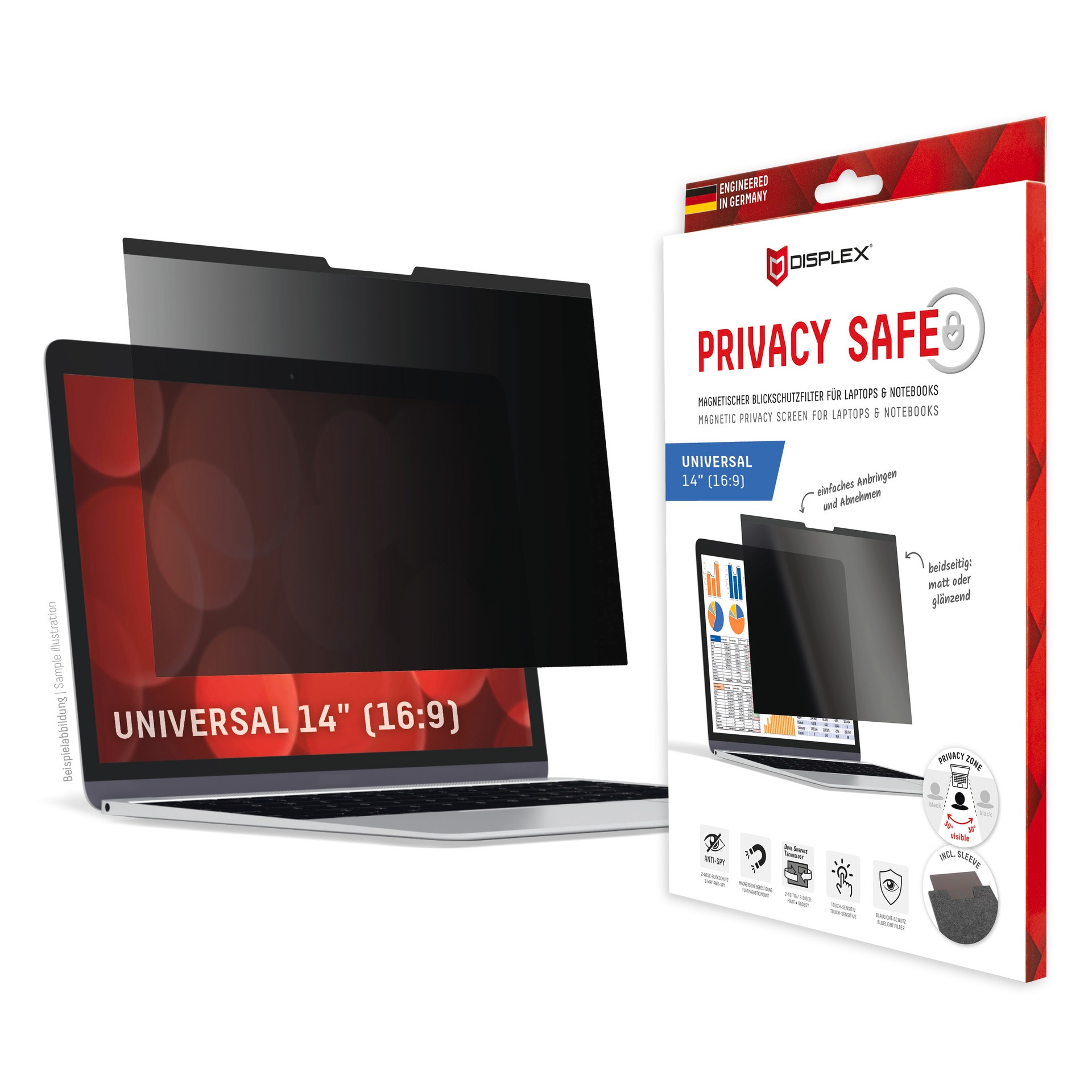 Image of Displex Displayschutzfolie "Privacy Safe - Universal 14, 16:9" Blickschutzfilter