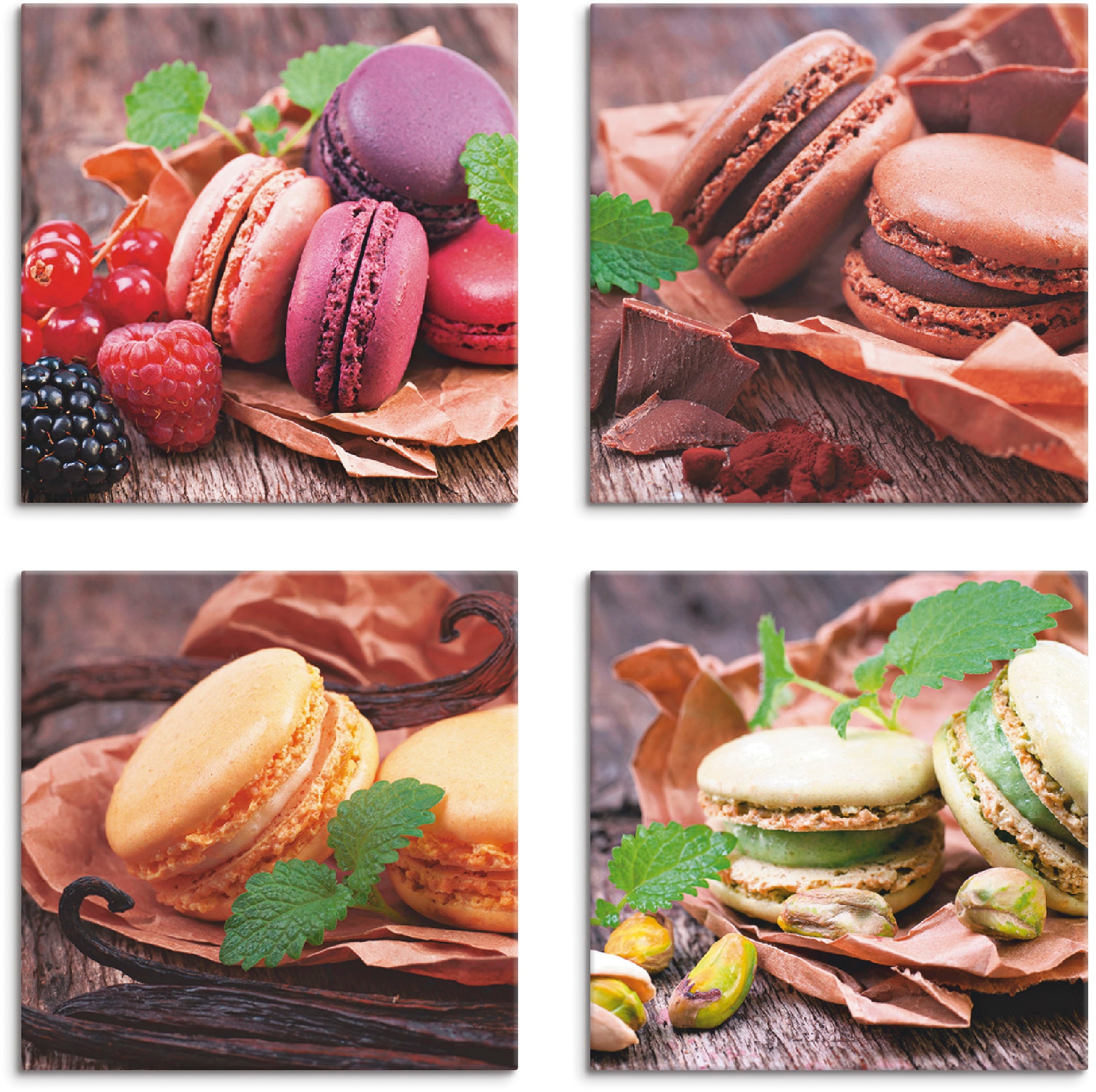 Image of Artland Leinwandbild "Macarons" Süssspeisen 4 Stk. tlg. 4er Set, verschiedene Grössen