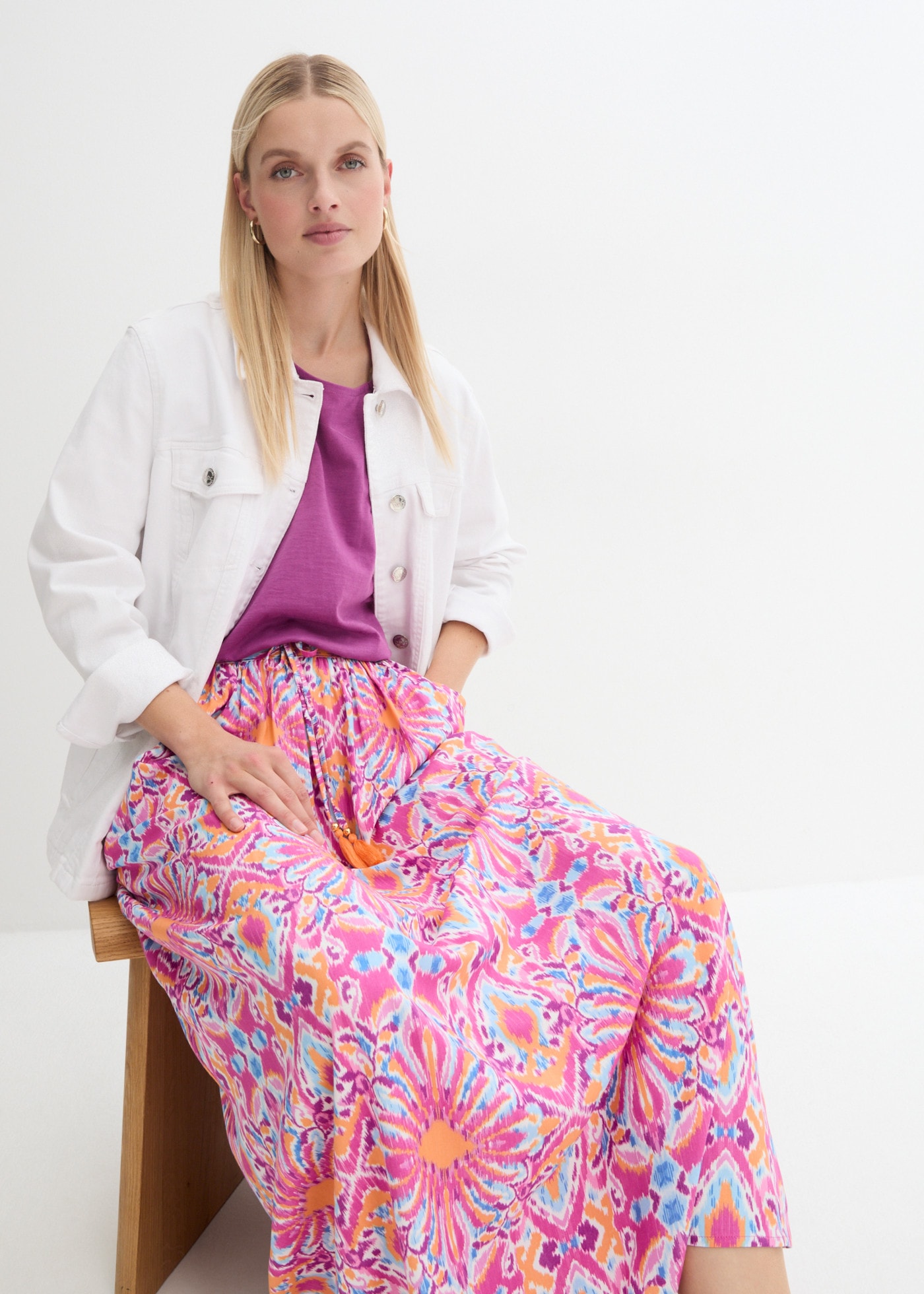bonprix Maxirock bequeme Passform, leichtes Viskosematerial, mit Meeresmotiven