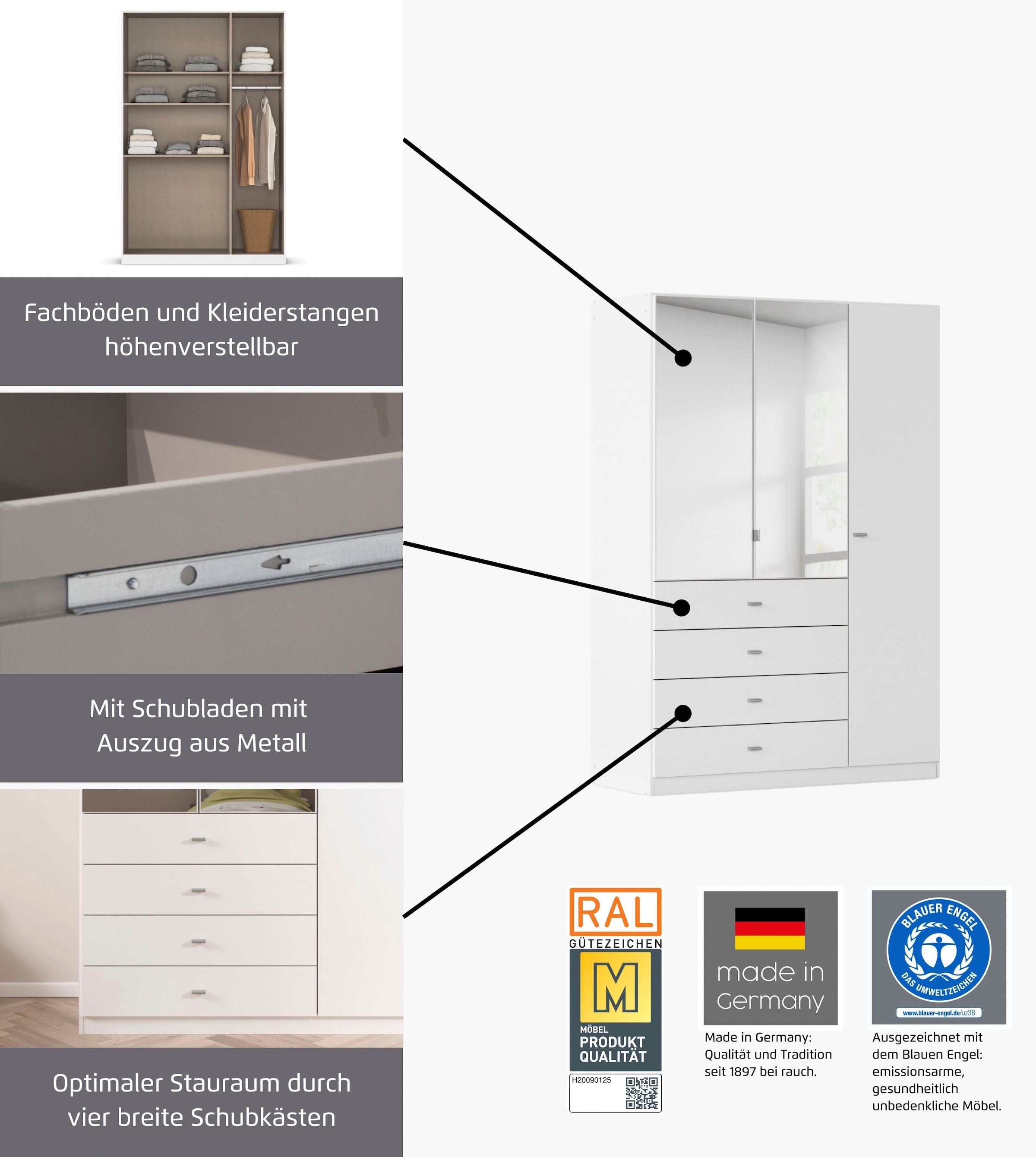 rauch Kleiderschrank »Sinsheim« mit 4 breiten Schubkästen