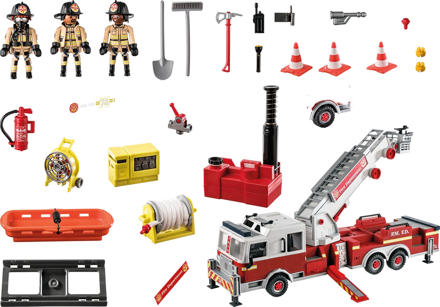 Playmobil® Konstruktions-Spielset »Feuerwehr-Fahrzeug: US Tower Ladder (70935), My Action Heroes«, (113 St.), mit Licht- und Soundeffekten, Made in Germany