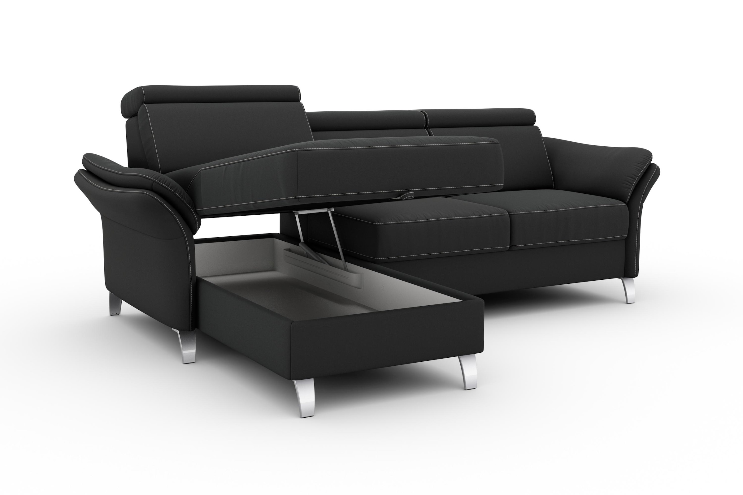 sit&more Ecksofa »Vincenzo L-Form«, inklusive Kopfteilverstellung, wahlweise mit Bettfunktion, Bettkasten