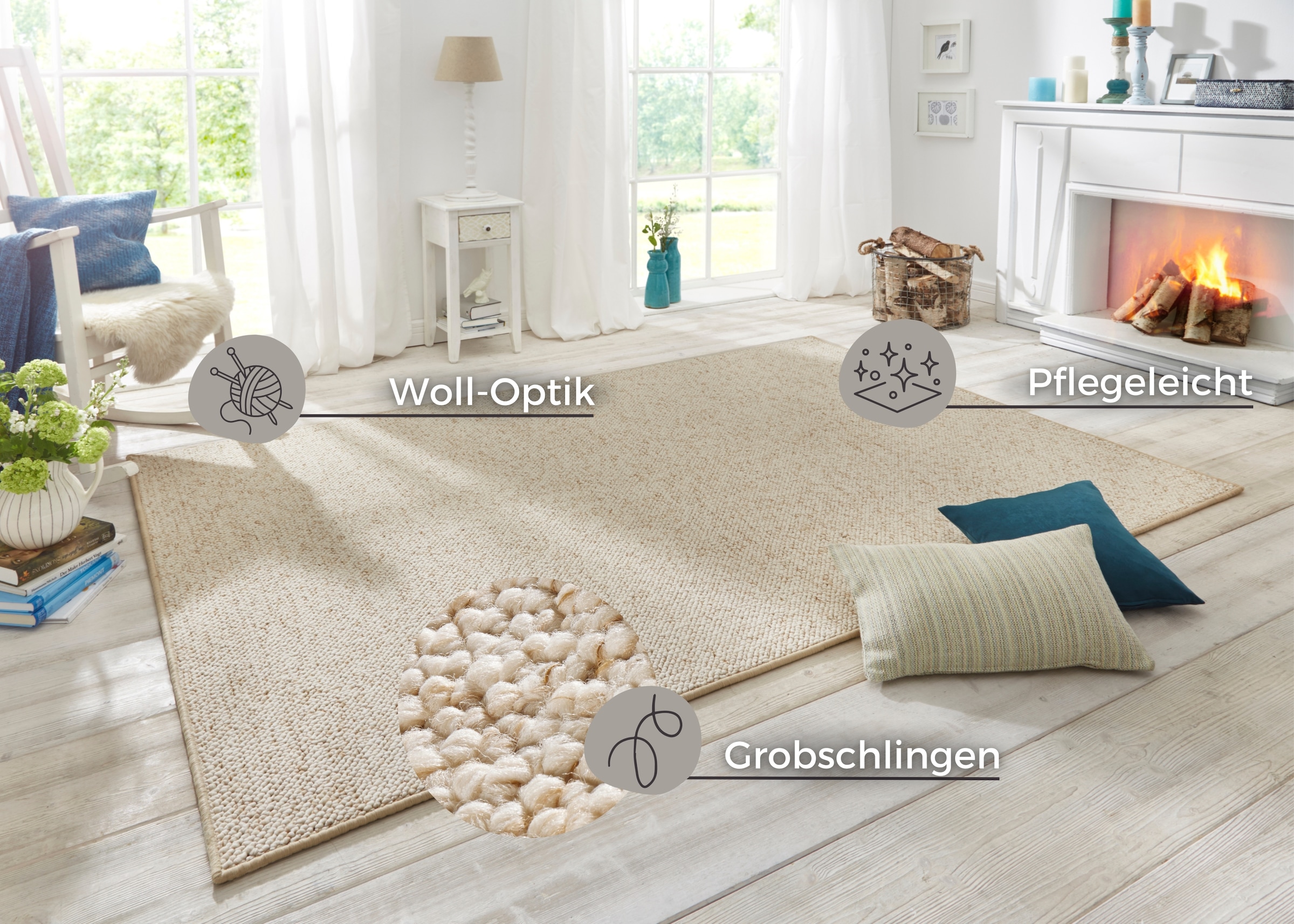 HANSE Home Teppich »Wolly 2« rechteckig 12 mm Höhe Flachgewebe, Läufer, Skandi, Woll-Optik, Esszimmer, Wohnzimmer, Flur