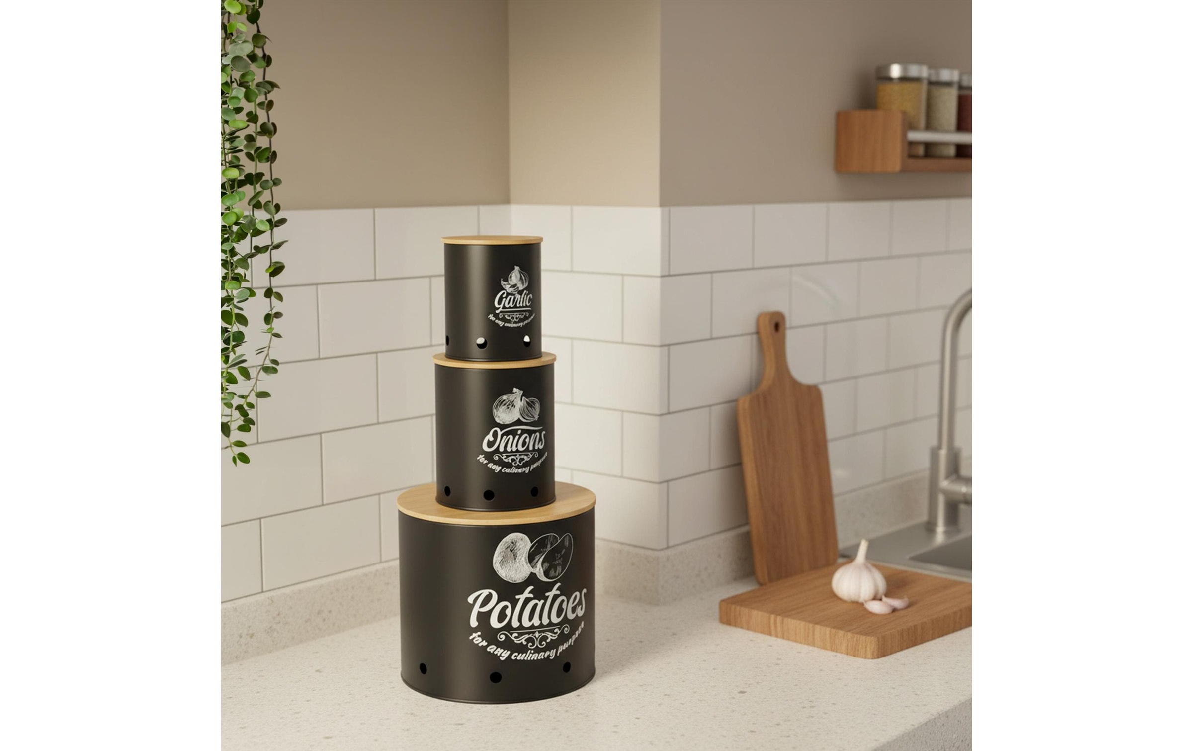 Image of relaxdays Aufbewahrungsbox "3er Set Bambusdeckel rund"