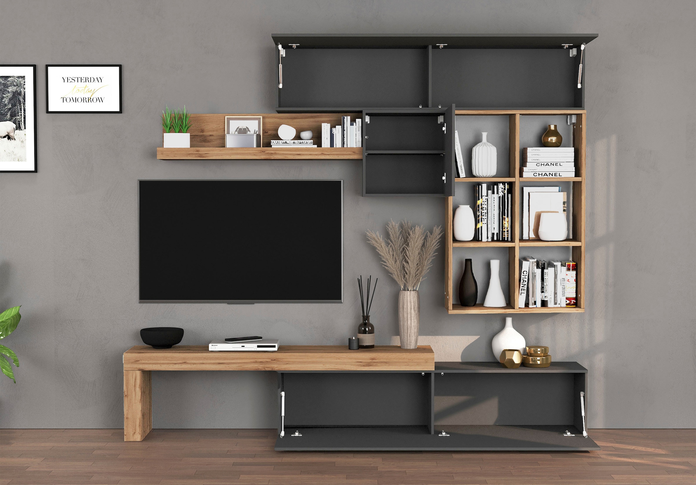 INOSIGN Wohnwand »Chronos Wohnwand, Medienwand, 5-er set«, (Set, 5 St.), ca. 270 cm mit Hängeschränke, Würfel, Regal, Lowboard, Made in Italy